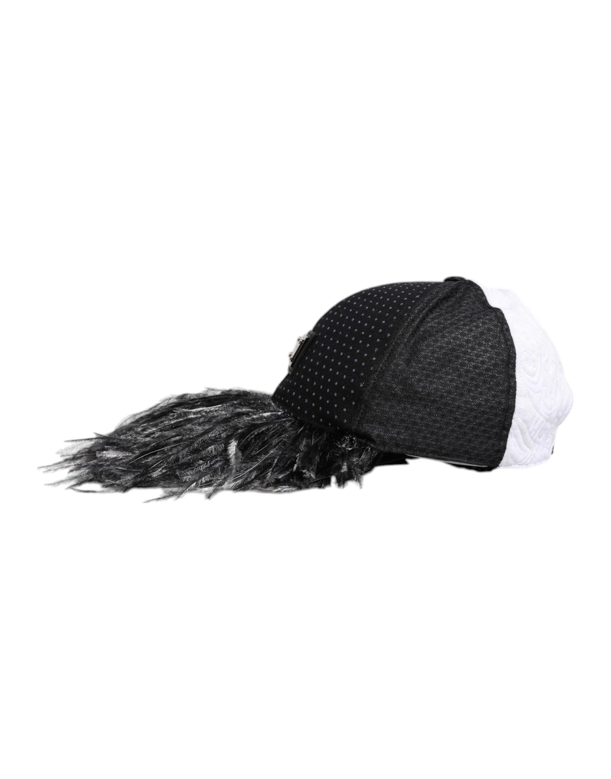Dolce & Gabbana White Black Polka Dot Feathers Baseball Cap