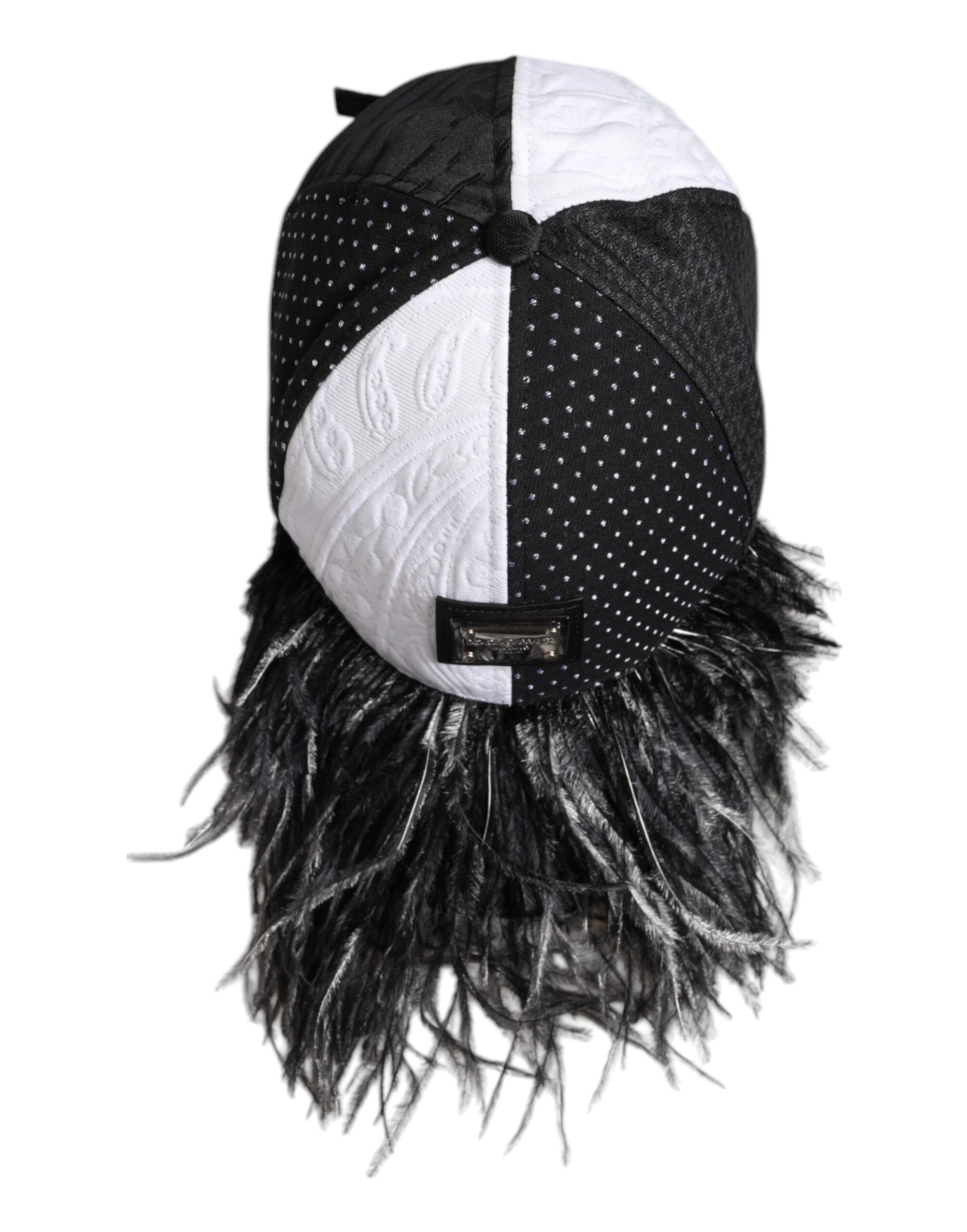 Dolce & Gabbana White Black Polka Dot Feathers Baseball Cap