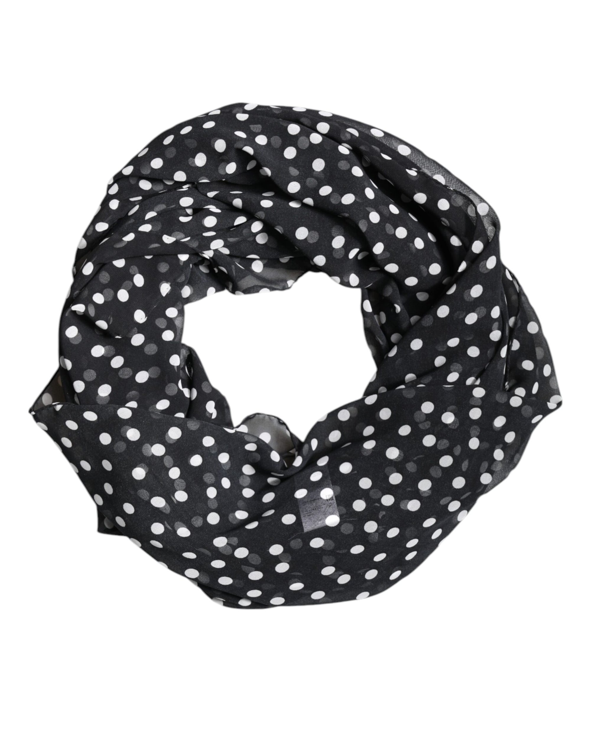 Dolce & Gabbana Black Polka Dots Polyester Wrap Shawl Scarf