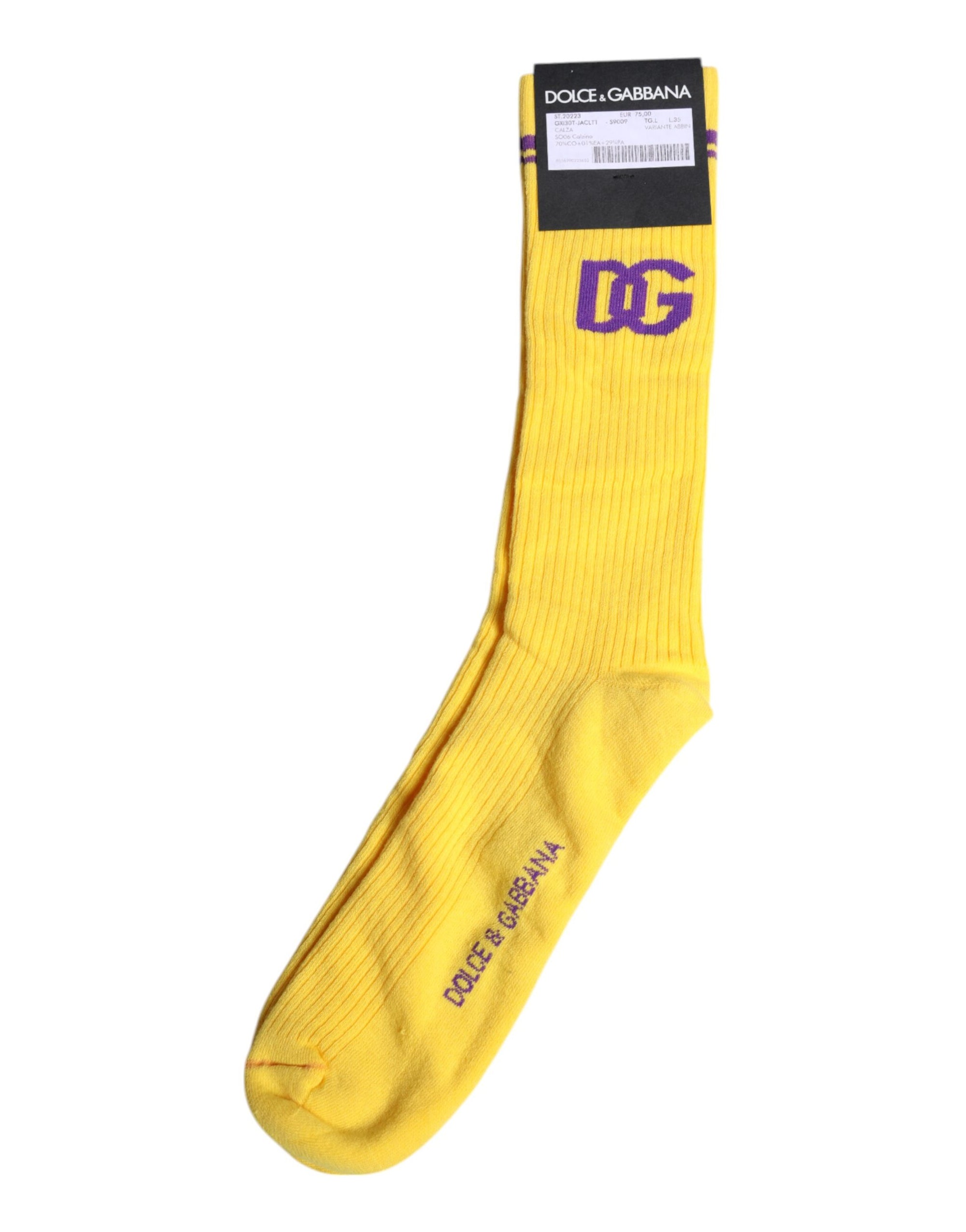 Dolce & Gabbana Yellow Cotton DG Logo Mid Calf Socks