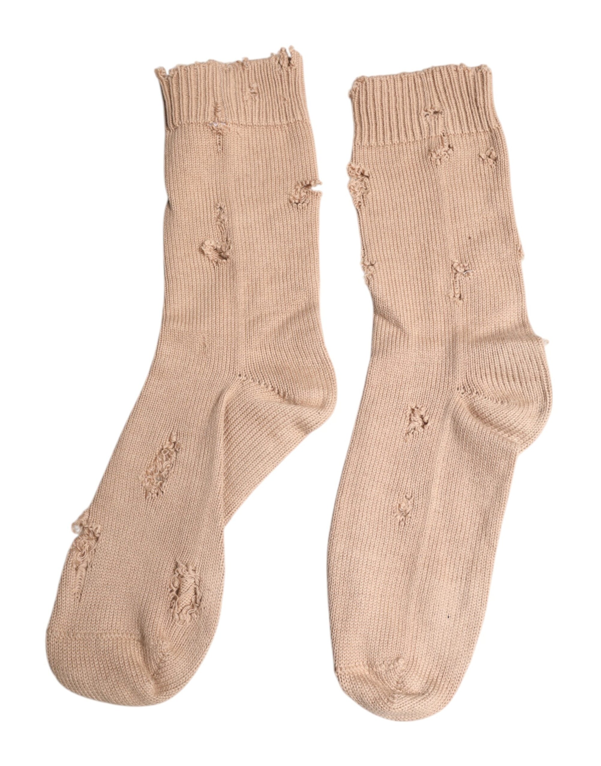 Dolce & Gabbana Beige Solid Stretch Mid Calf Men Socks