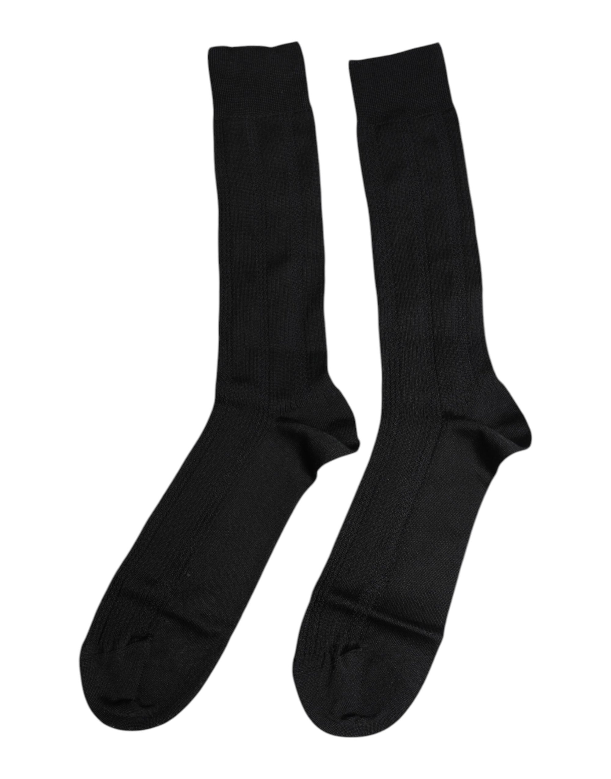 Dolce & Gabbana Black Stretch Logo Mid Calf Men Socks