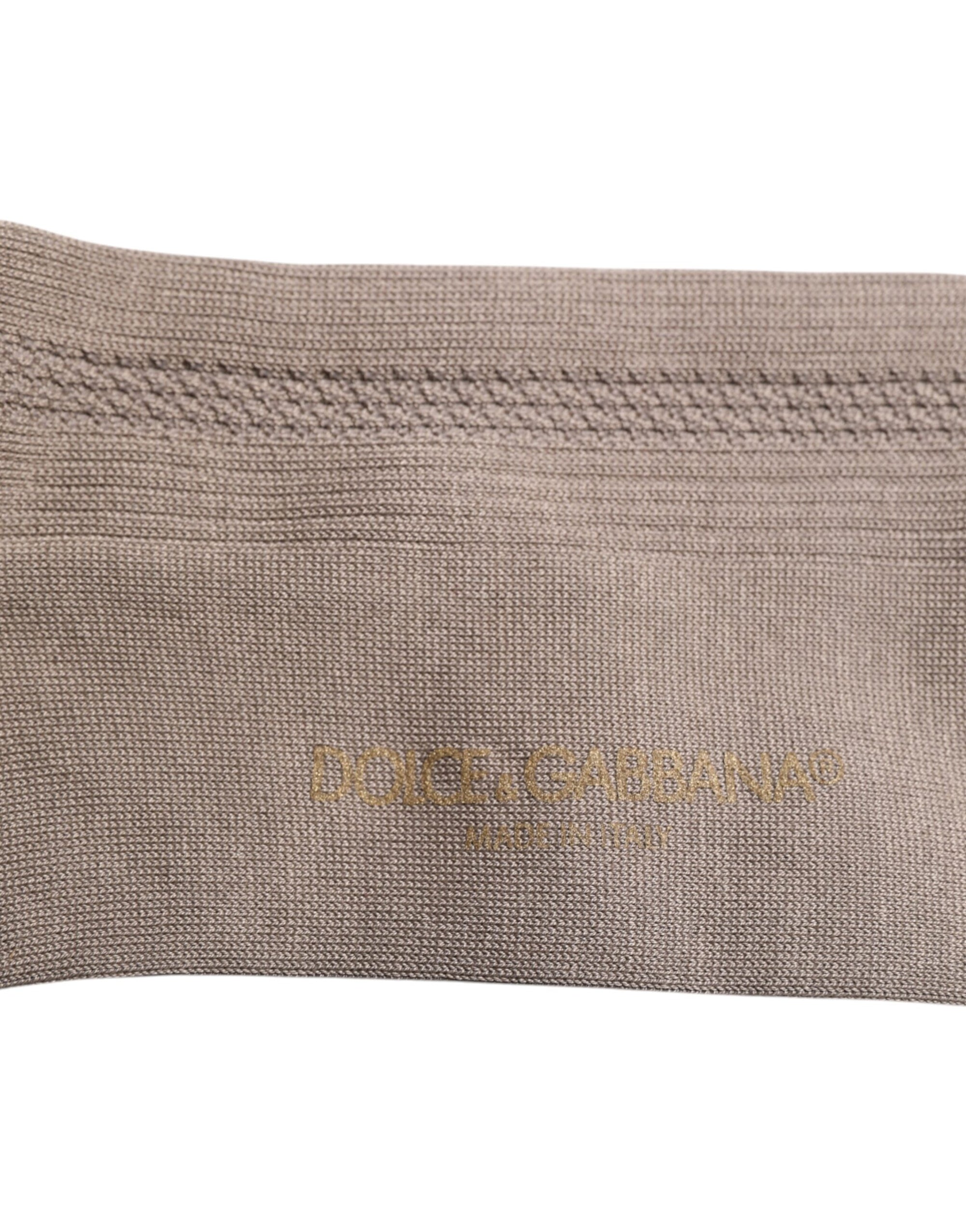 Dolce & Gabbana Brown Cotton Stretch Logo Over Calf Socks