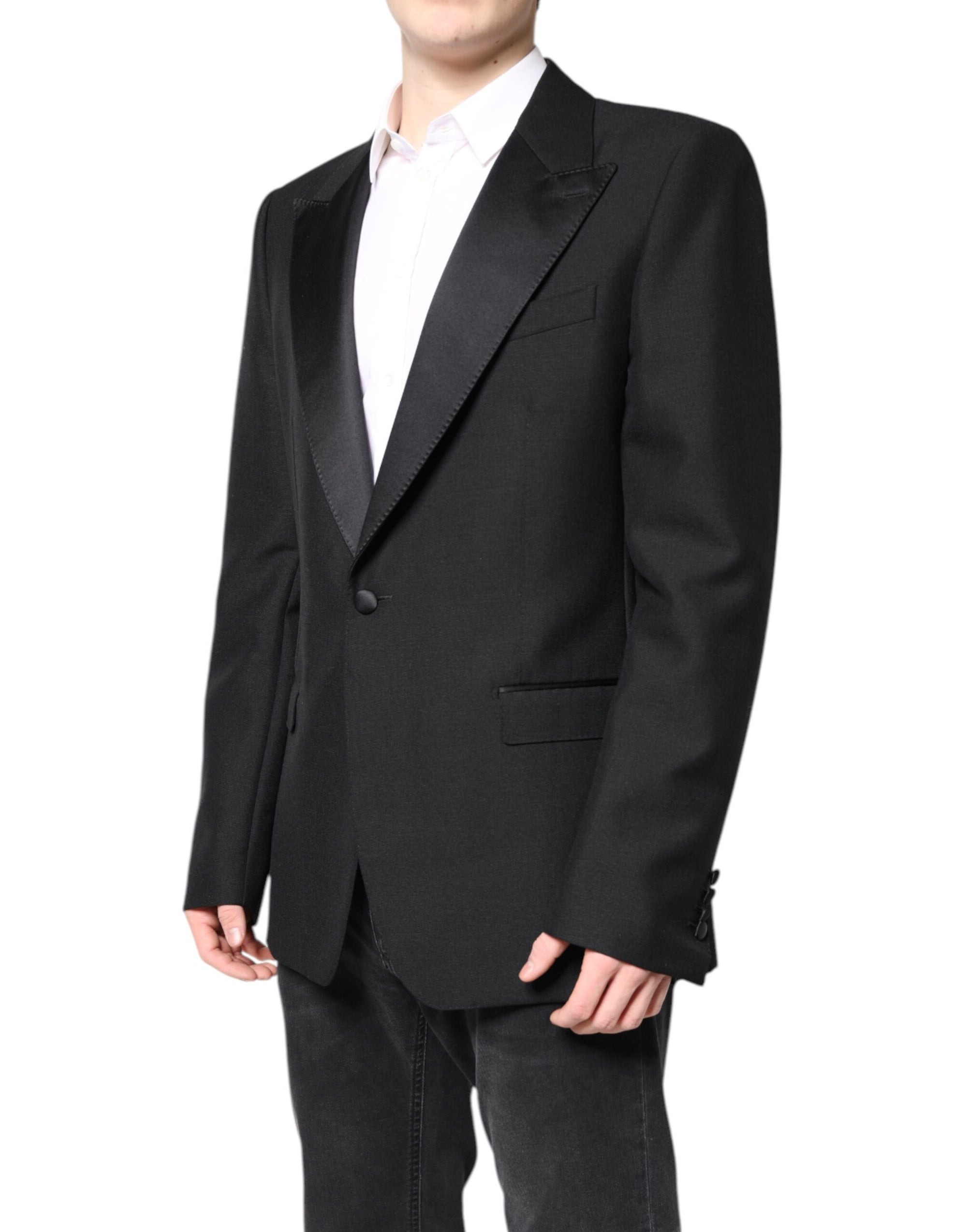 Dolce & Gabbana Black Wool Single Breasted Coat Blazer