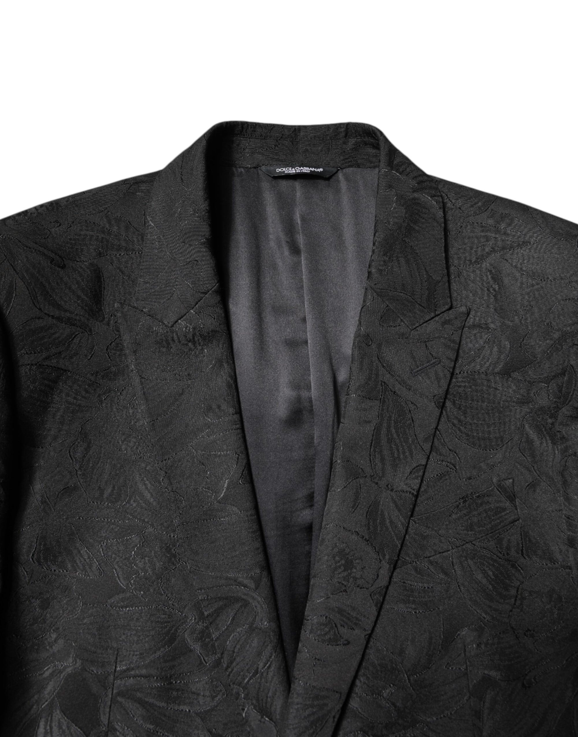 Dolce & Gabbana Black Polyester Floral Jacquard 2 Piece Suit