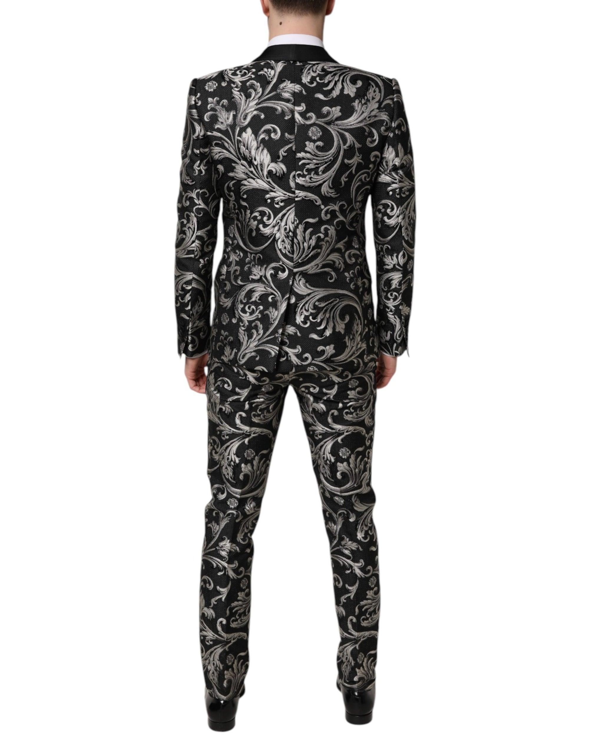 Dolce & Gabbana Black Gray MARTINI Jacquard Men 3 Piece Suit