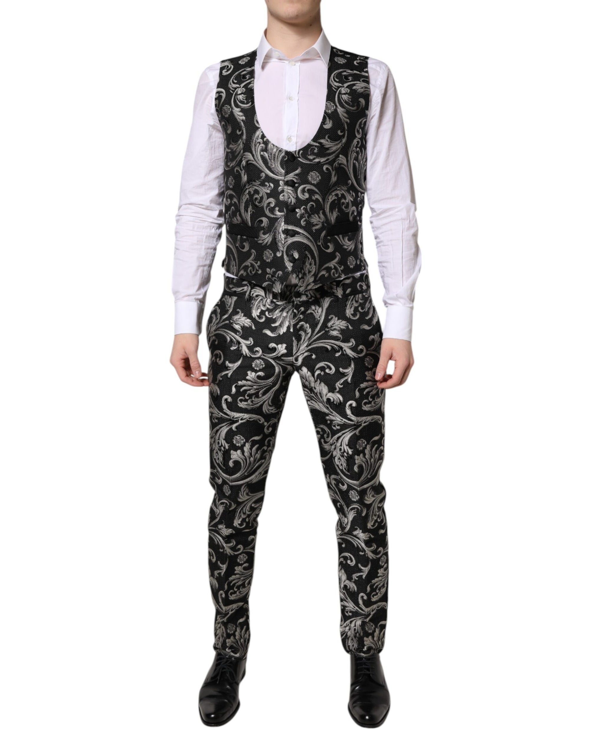 Dolce & Gabbana Black Gray MARTINI Jacquard Men 3 Piece Suit