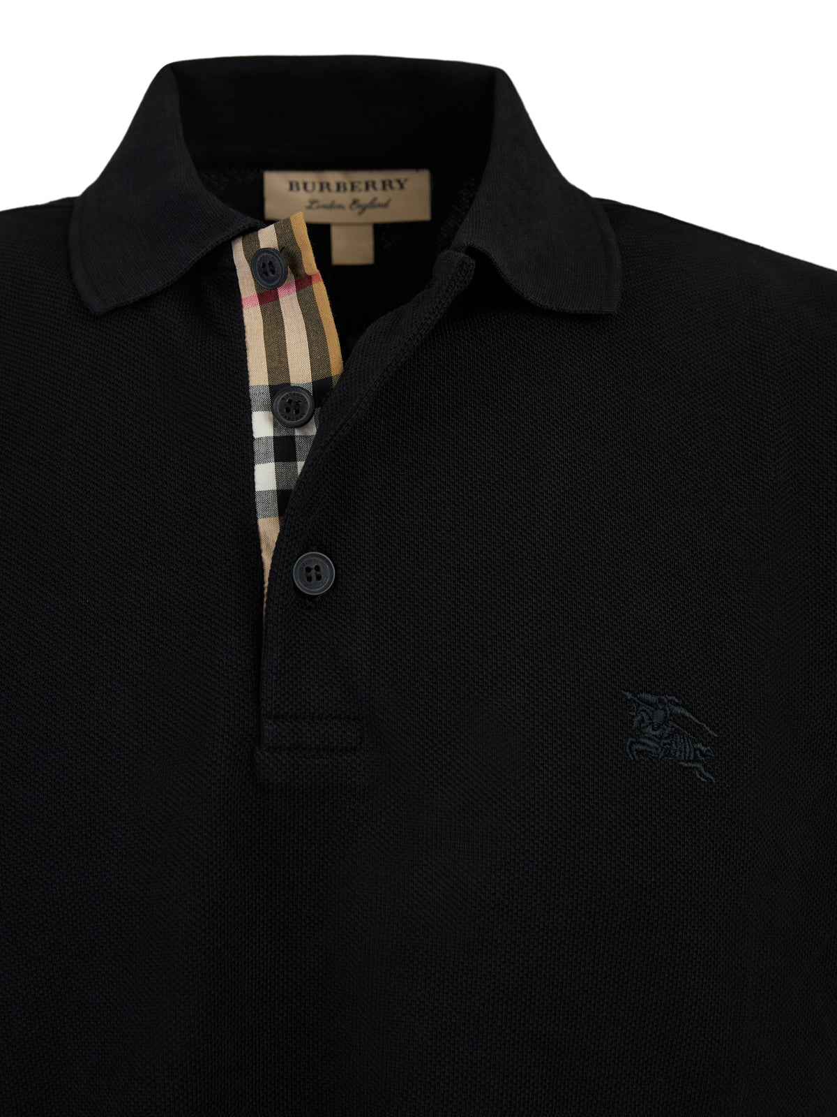 Burberry Black Cotton Collared Polo Shirt