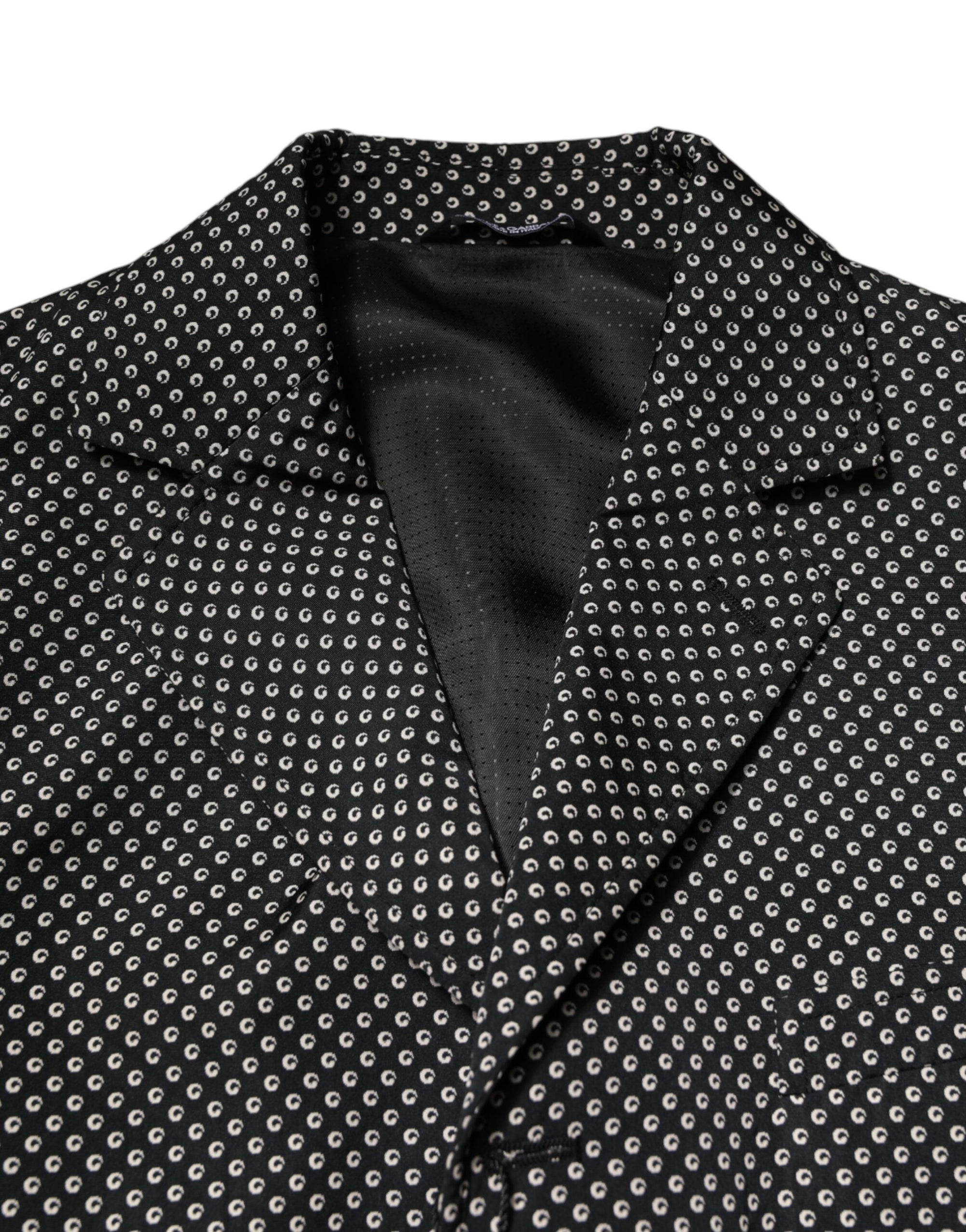 Dolce & Gabbana Black White Patterned Men Suit Coat Blazer
