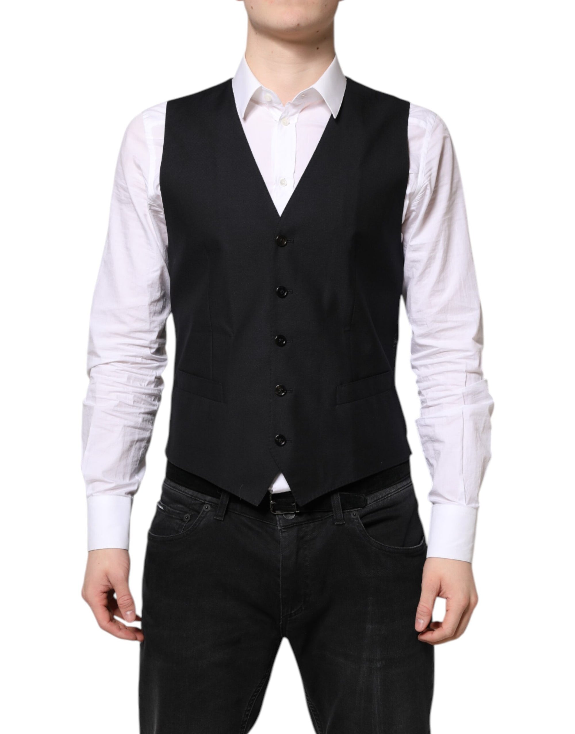 Dolce & Gabbana Black Wool Waistcoat Dress Formal Vest