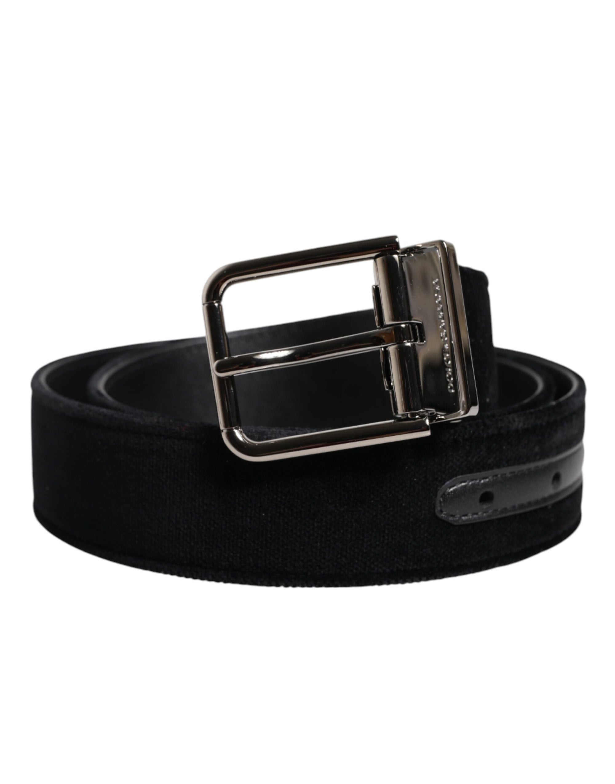 Dolce & Gabbana Black Cotton Silver Metal Buckle Belt