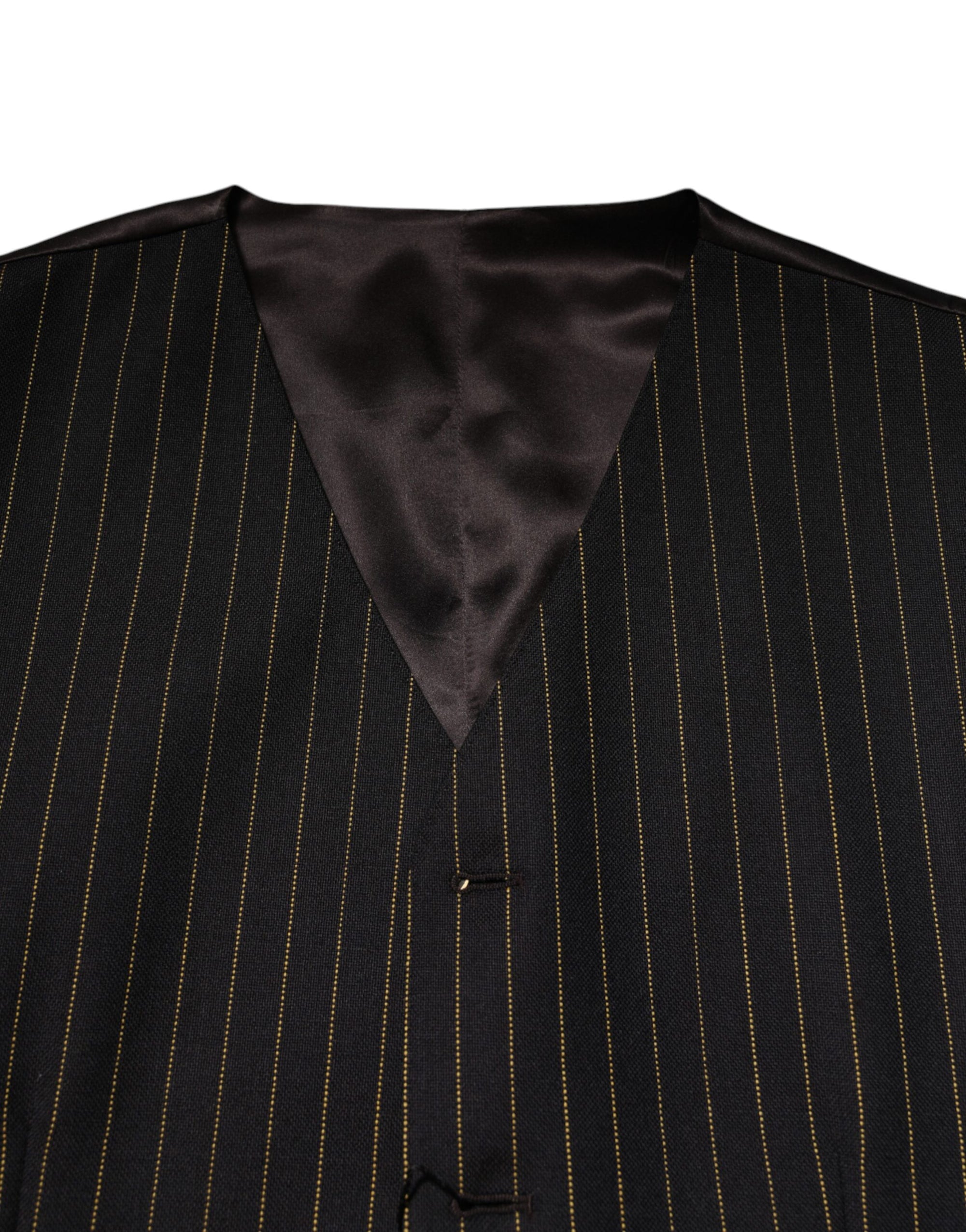Dolce & Gabbana Black Stripes Wool Formal Men Waistcoat Vest
