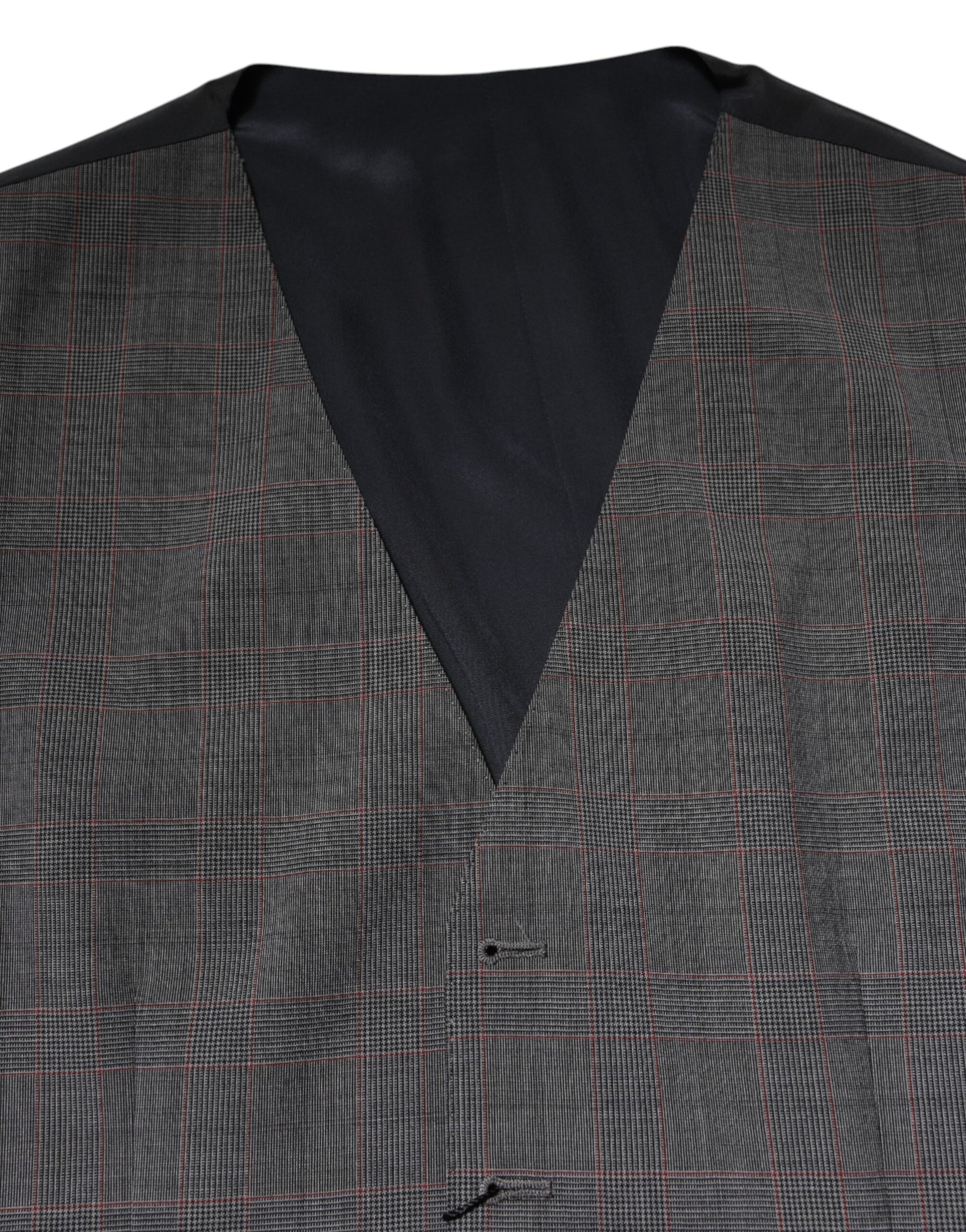 Dolce & Gabbana Gray Plaid Wool Formal Dress Waistcoat Vest