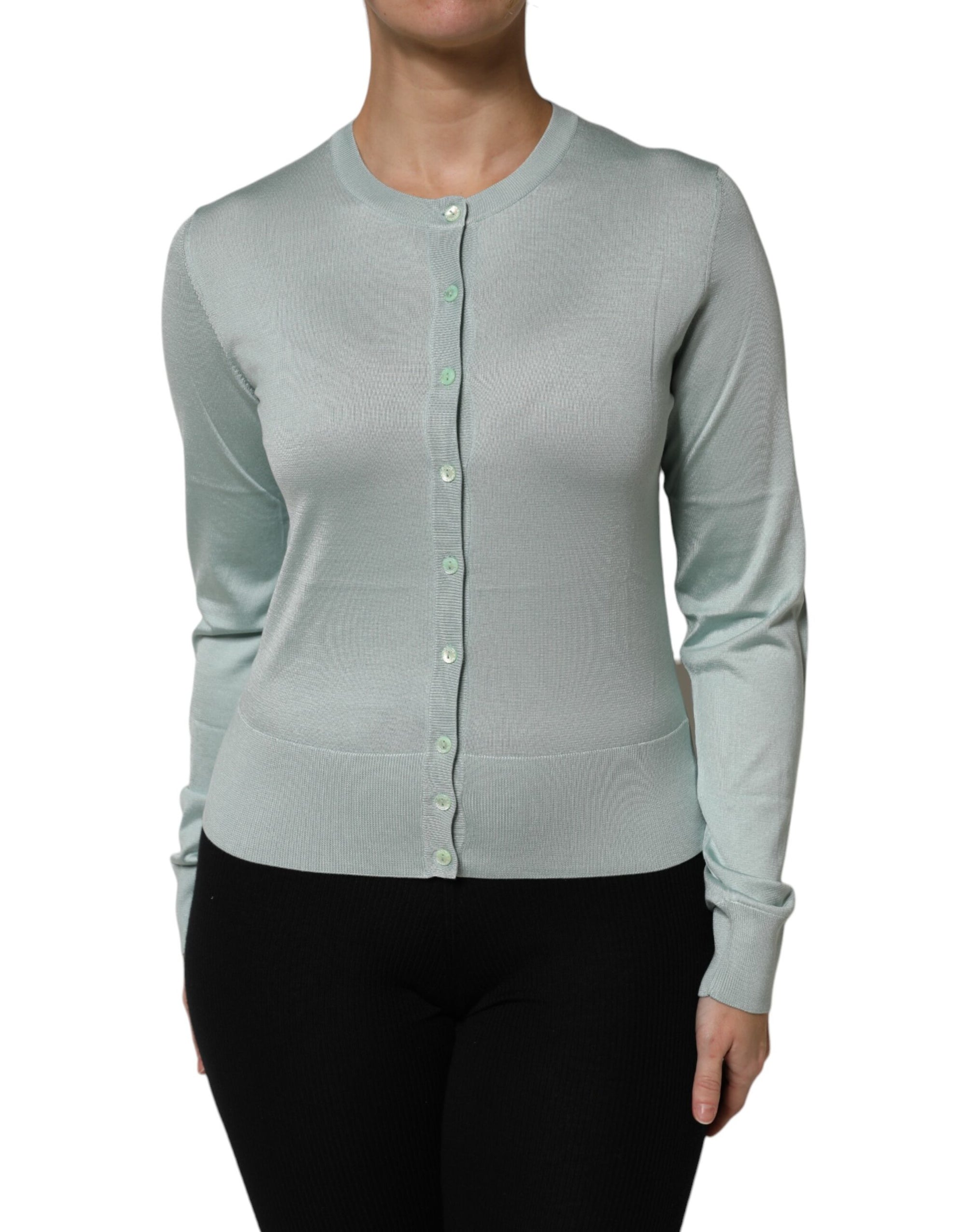Dolce & Gabbana Light Green Silk Button Down Cardigan Sweater