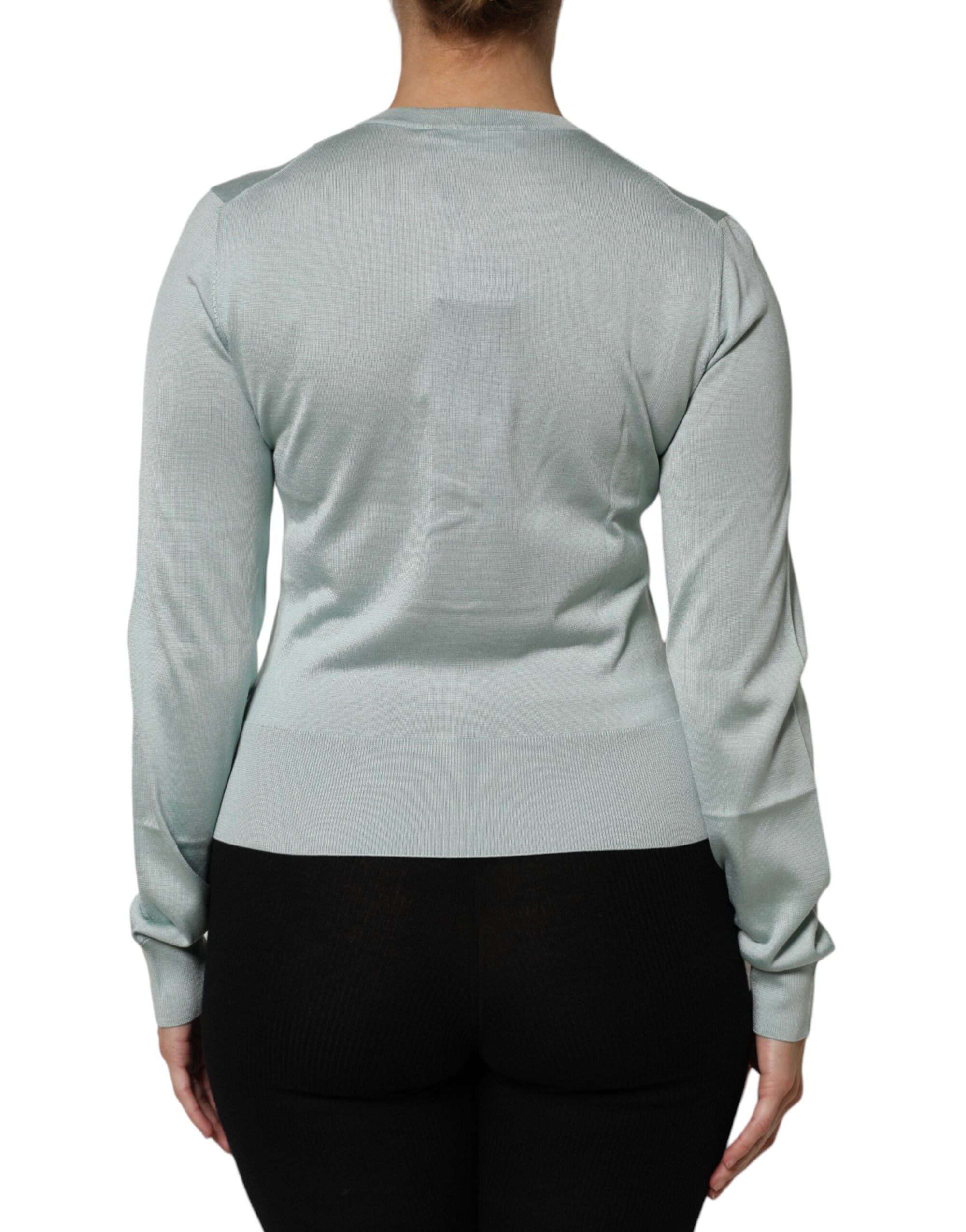 Dolce & Gabbana Light Green Silk Button Down Cardigan Sweater