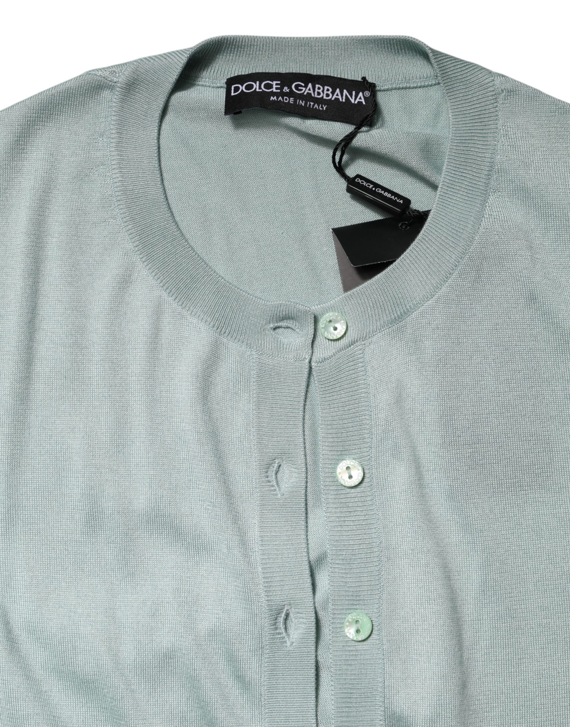 Dolce & Gabbana Light Green Silk Button Down Cardigan Sweater