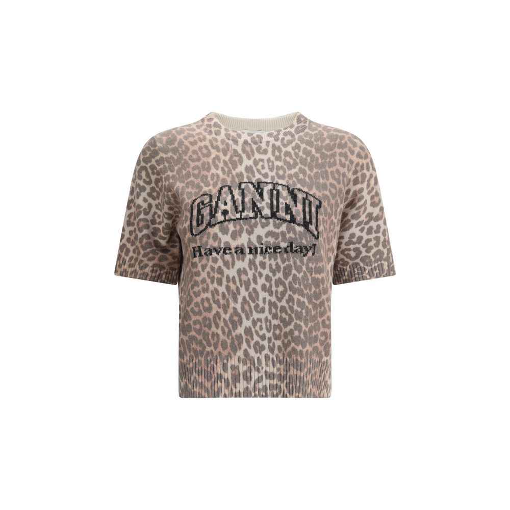 Ganni Leopard print short sleeve Sweater