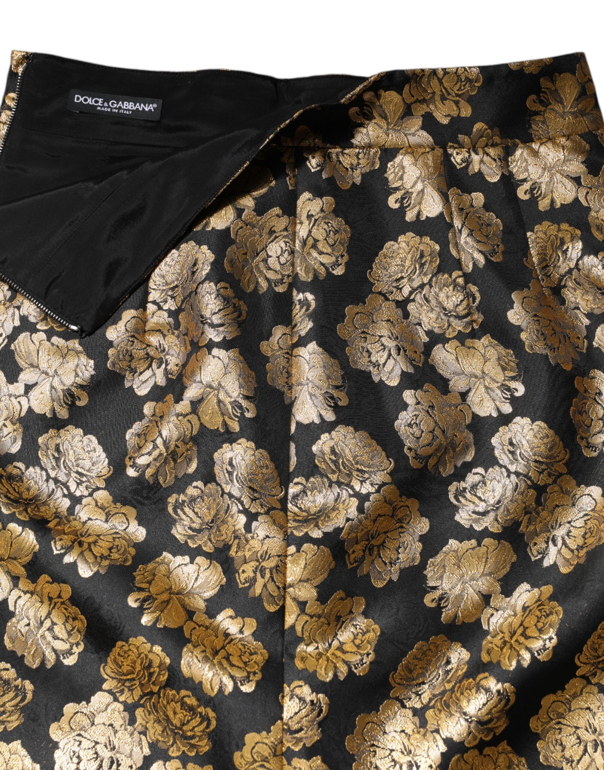 Dolce & Gabbana Black Gold Floral Print Jacquard Mini Skirt