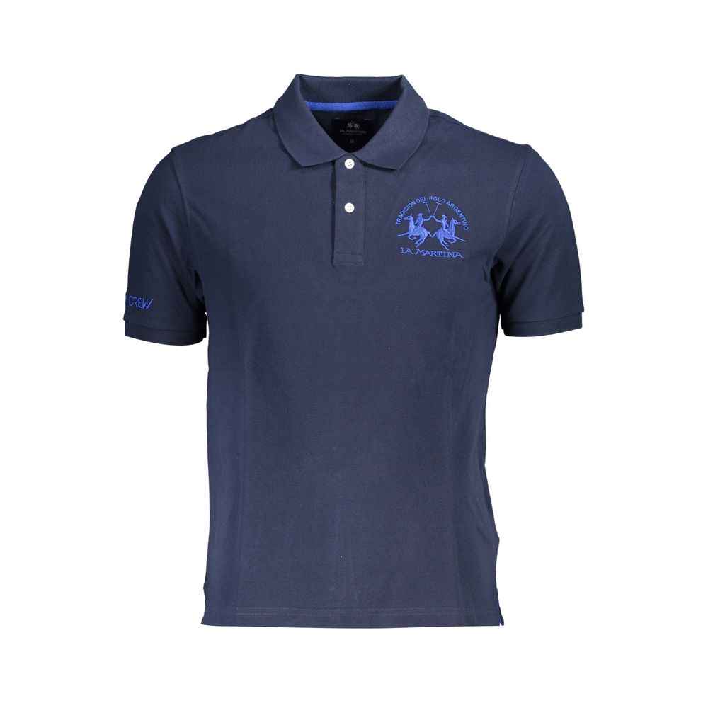 La Martina Blue Cotton Men Polo Shirt