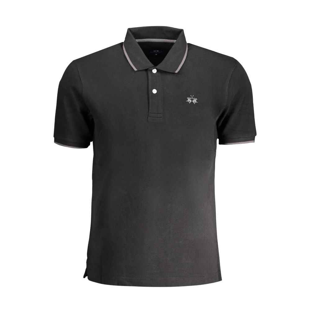 La Martina Black Cotton Men Polo Shirt