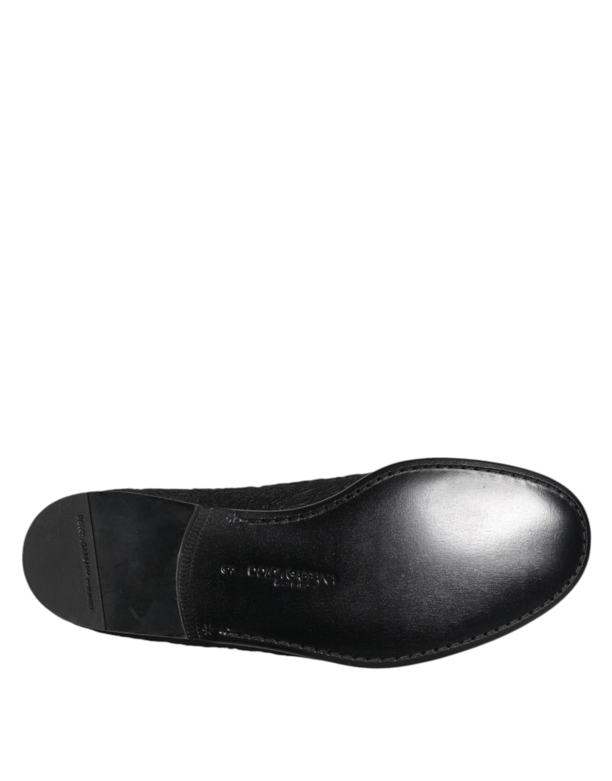 Dolce & Gabbana Black Jacquard Slip On Loafers Formal Shoes