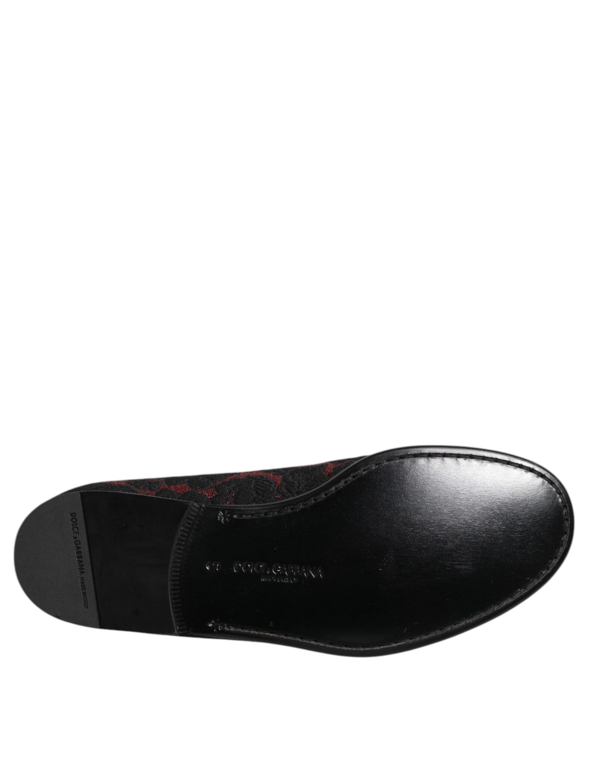 Dolce & Gabbana Red Black Jacquard Slip On Loafers Shoes