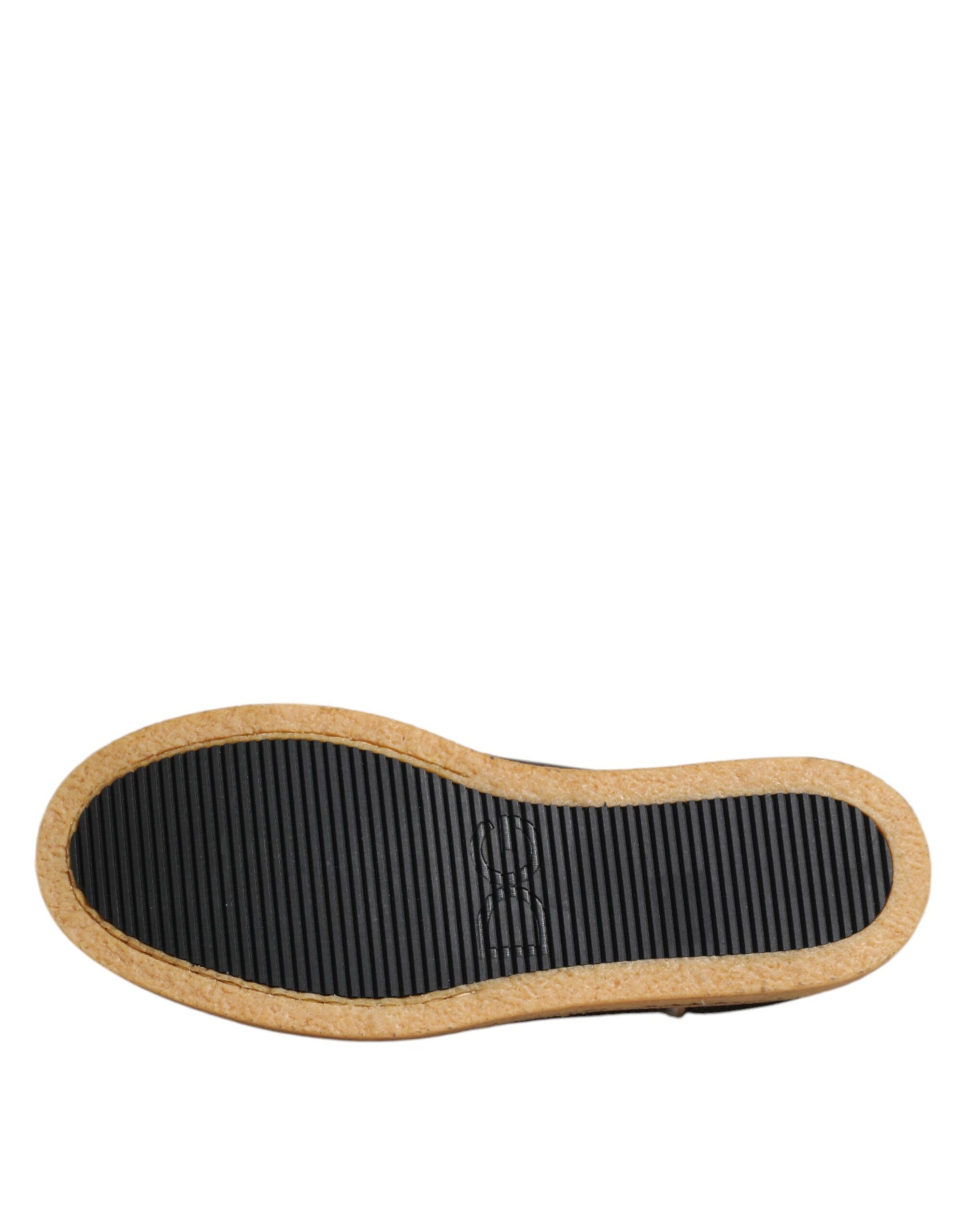 Dolce & Gabbana Brown White Calfskin Leather Loafers Shoes