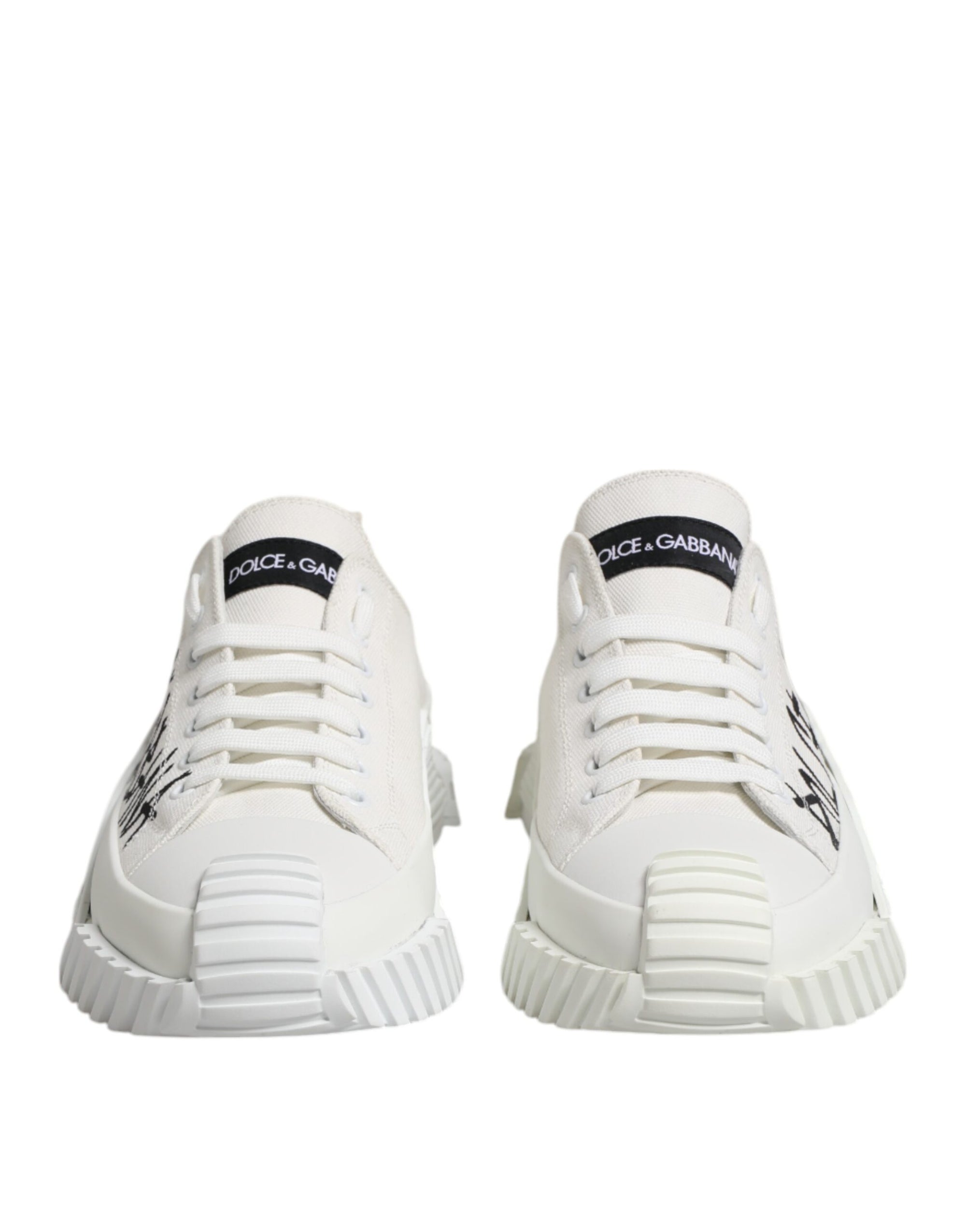 Dolce & Gabbana White Logo Print Lace Up Low Top Sneakers Shoes