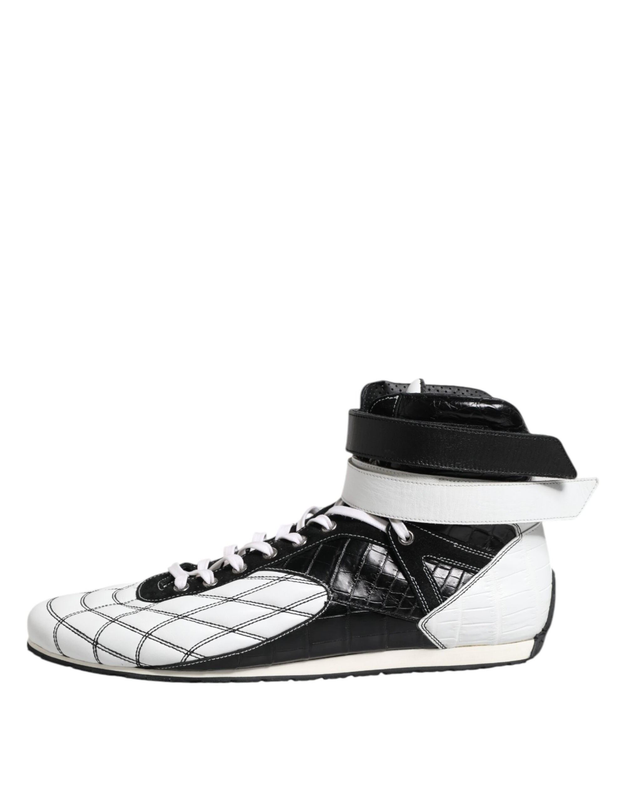 Dolce & Gabbana Black White Leather High Top Sneakers Shoes