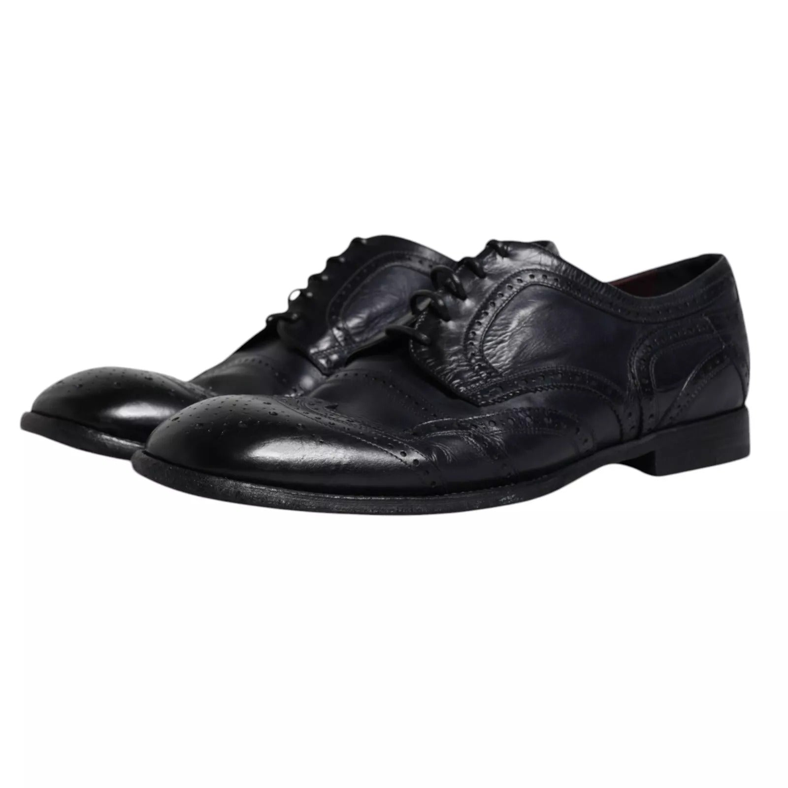 Dolce & Gabbana Dark Blue Leather Derby Wingtip Formal Shoes