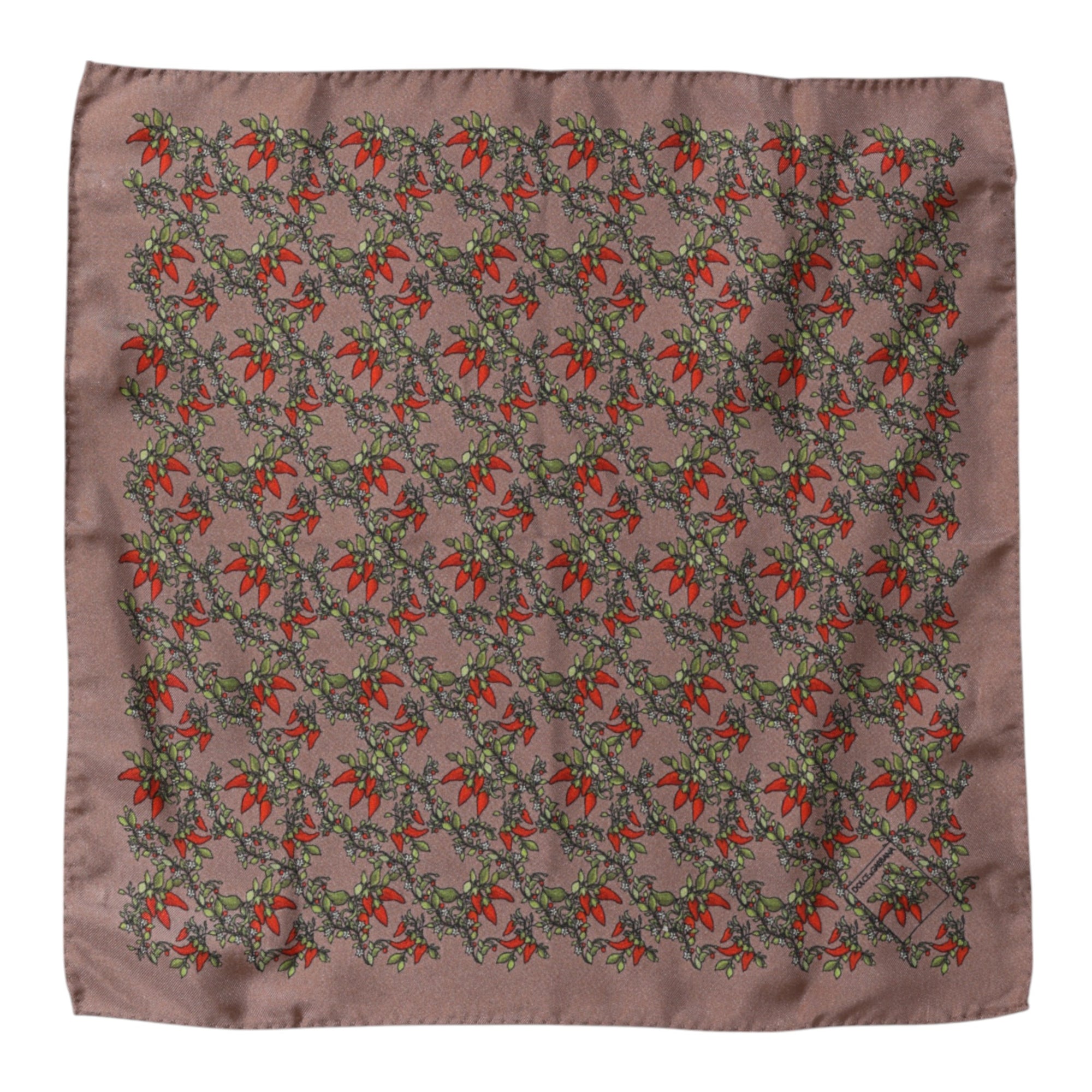 Dolce & Gabbana Brown Chilis Silk Square Men Foulard Scarf