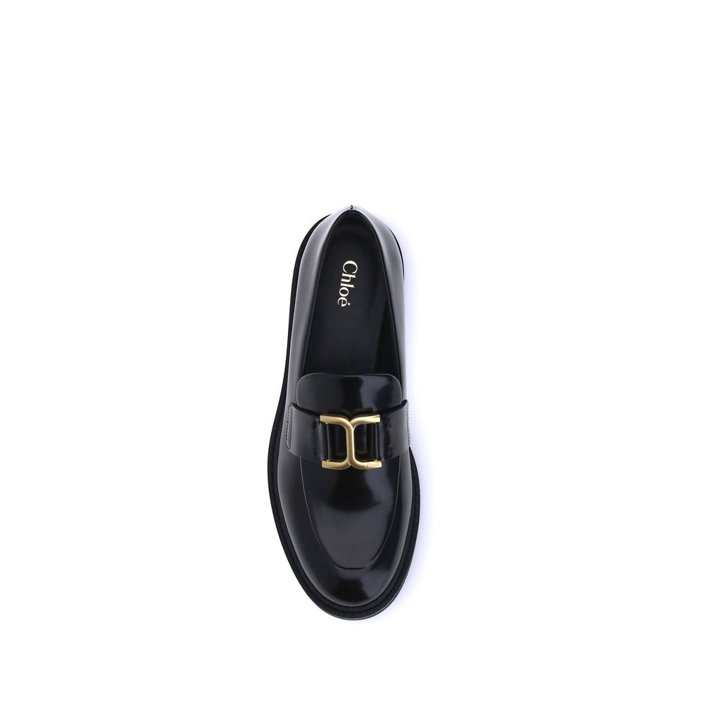 Chloé Black Calf Leather Bos Taurus Slip-On Loafers