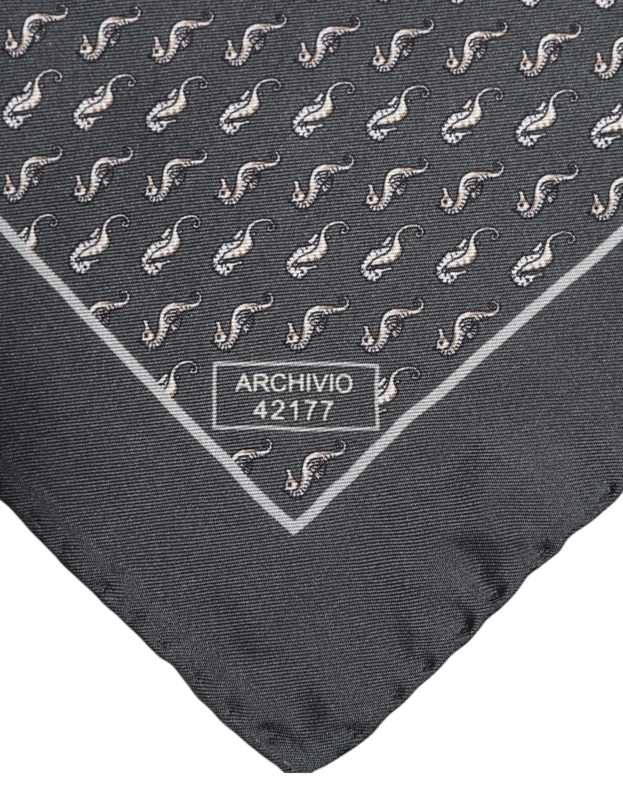 Dolce & Gabbana Black Fish Print Silk Square Men Foulard Scarf