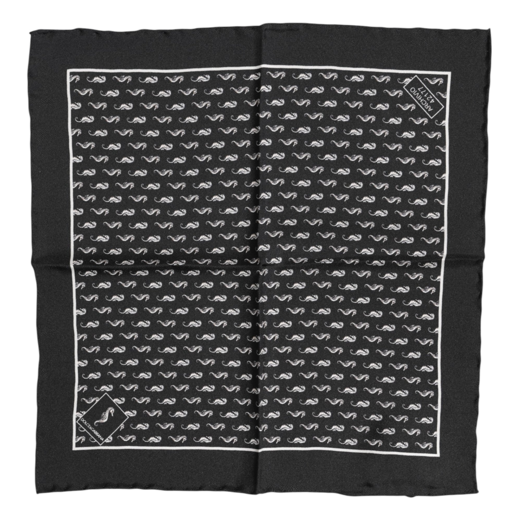 Dolce & Gabbana Black Sea Horse Silk Square Men Foulard Scarf