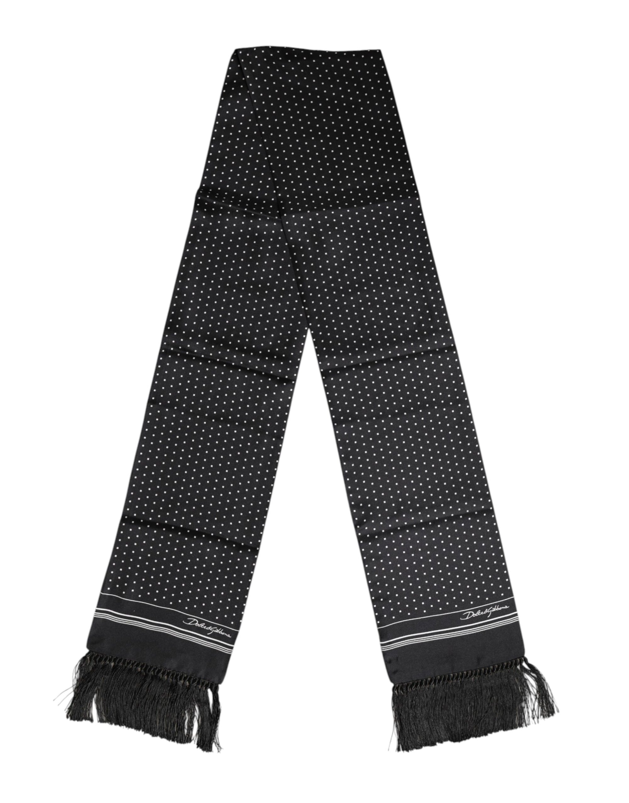Dolce & Gabbana Black White Polka Dot Fringes Foulard Scarf