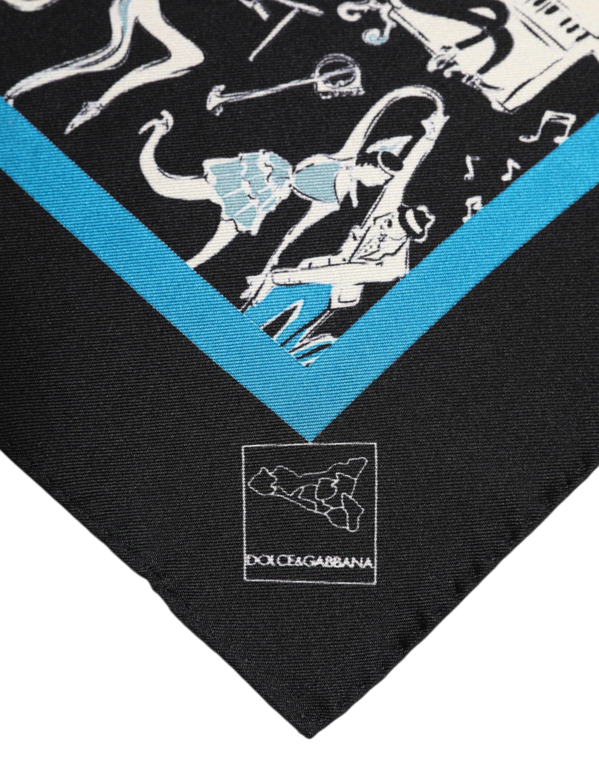 Dolce & Gabbana Black Jazz Club Silk Square Men Foulard Scarf
