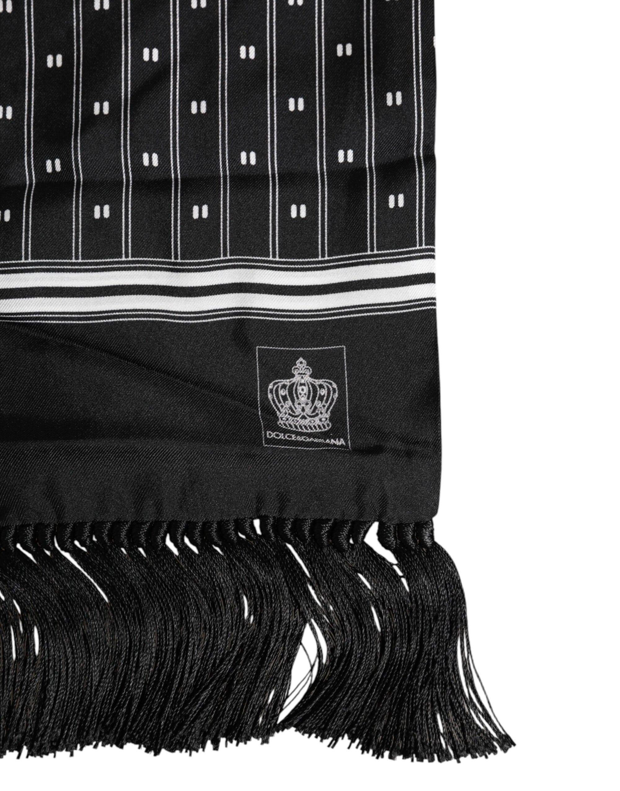 Dolce & Gabbana Black Silk Printed Fringes Men Foulard Scarf