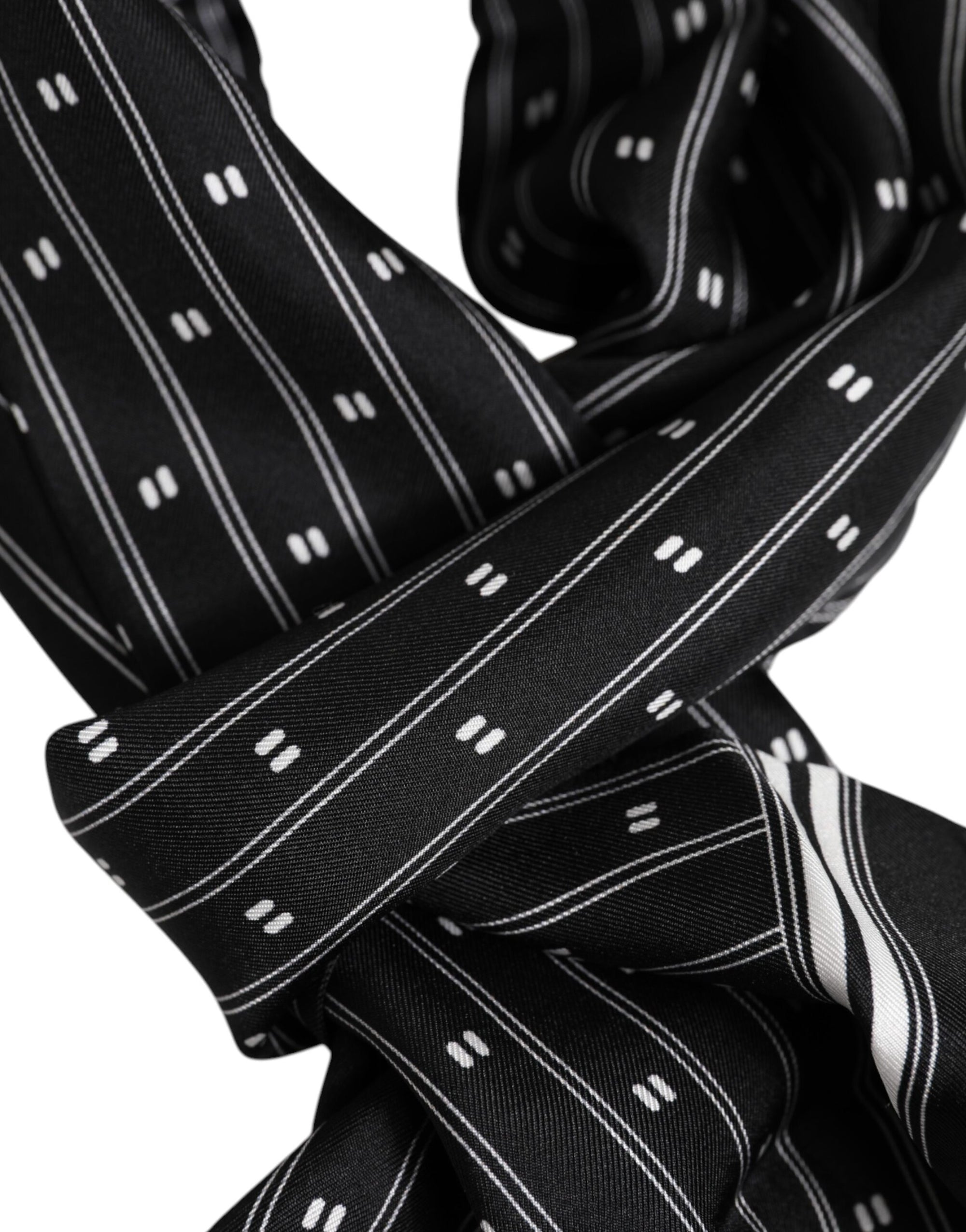 Dolce & Gabbana Black Silk Printed Fringes Men Foulard Scarf