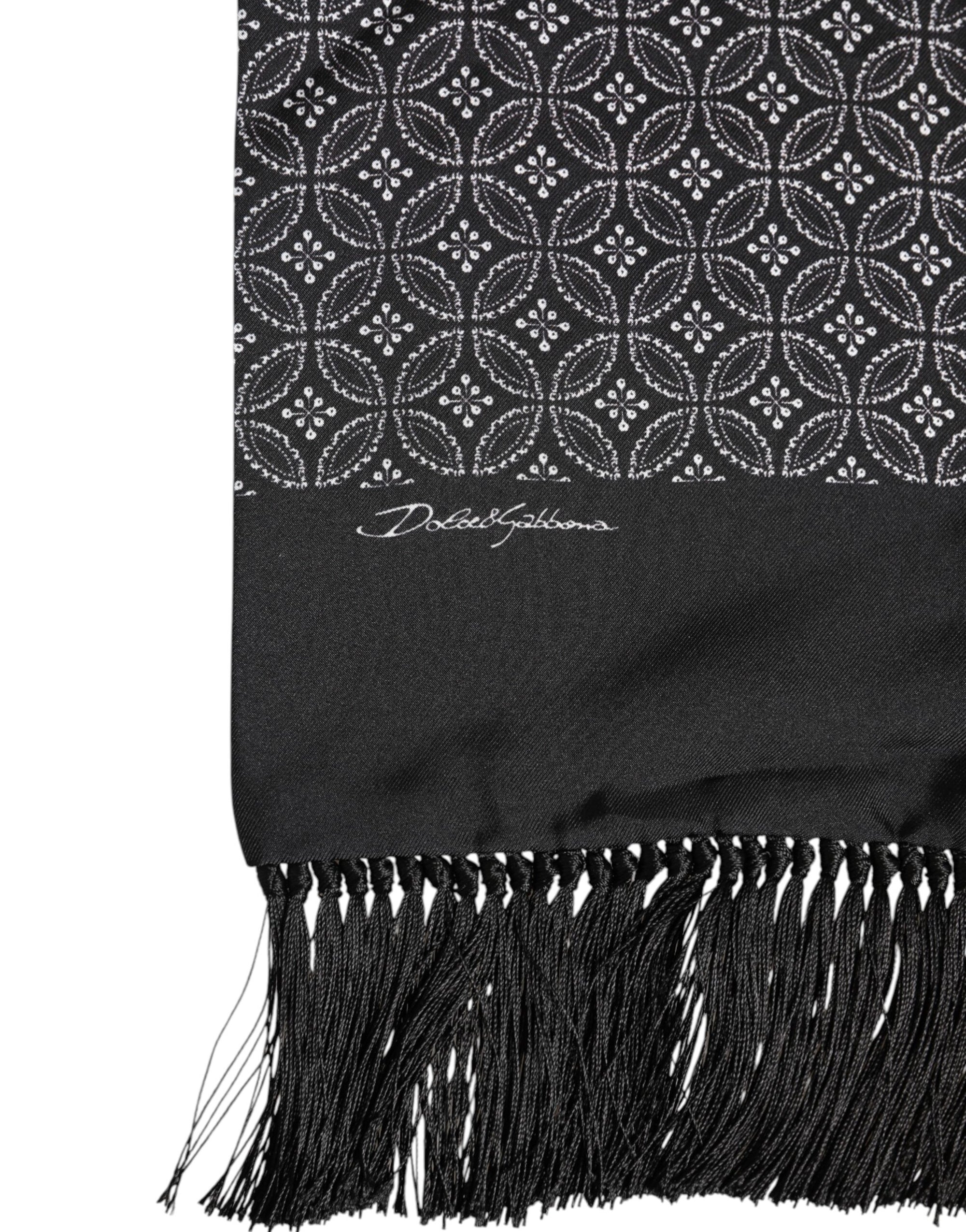 Dolce & Gabbana Black Patterned Fringes Men Foulard Scarf
