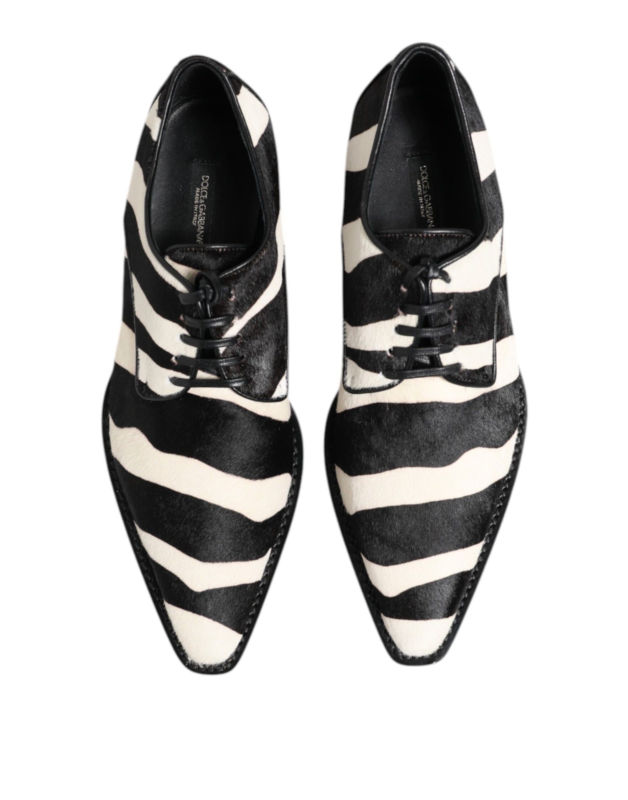 Dolce & Gabbana Black White Zebra Pony Fur Dress Shoes