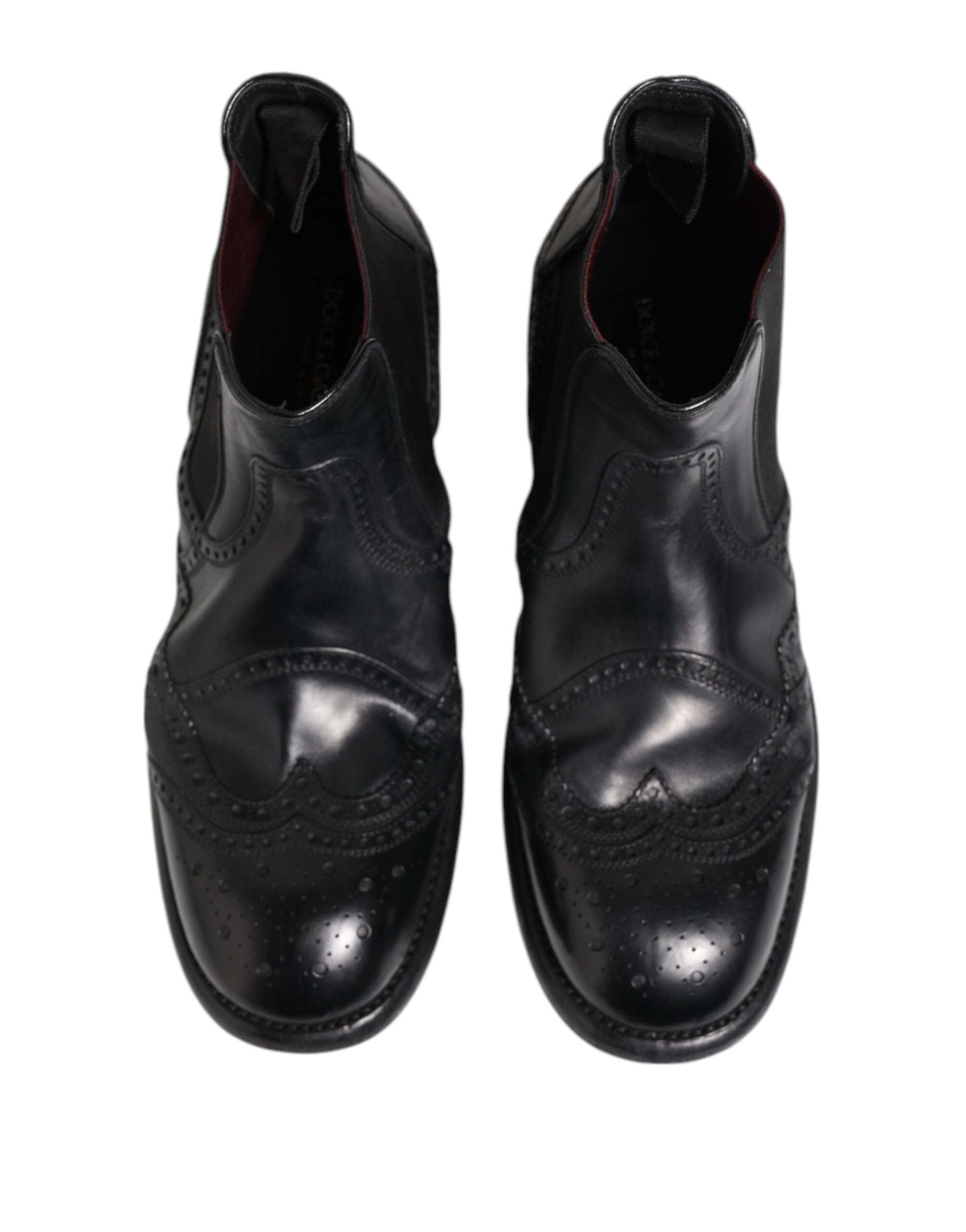 Dolce & Gabbana Black Leather Ankle Boots Slip On Shoes
