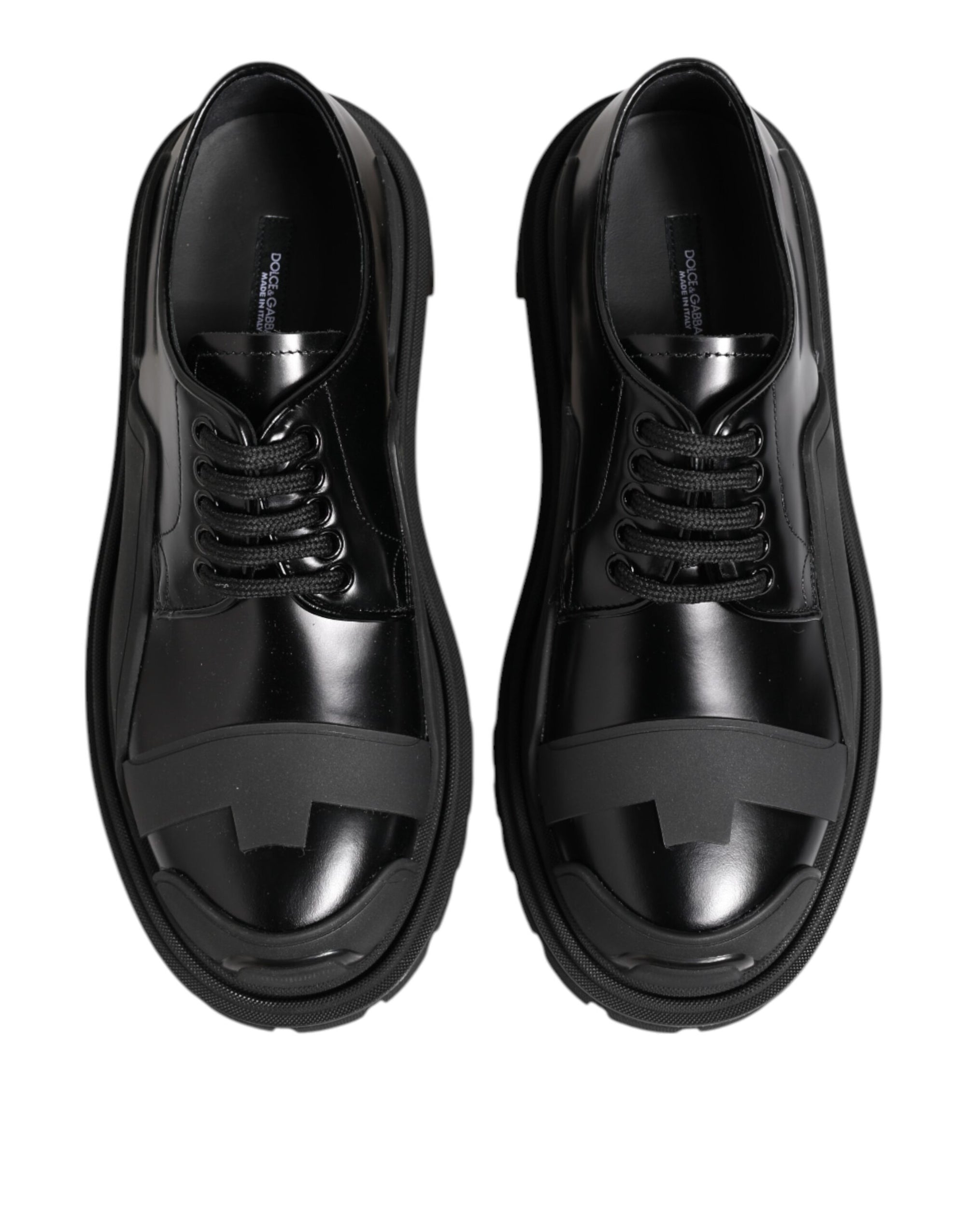 Dolce & Gabbana Black Patent Leather Trekking Derby Shoes