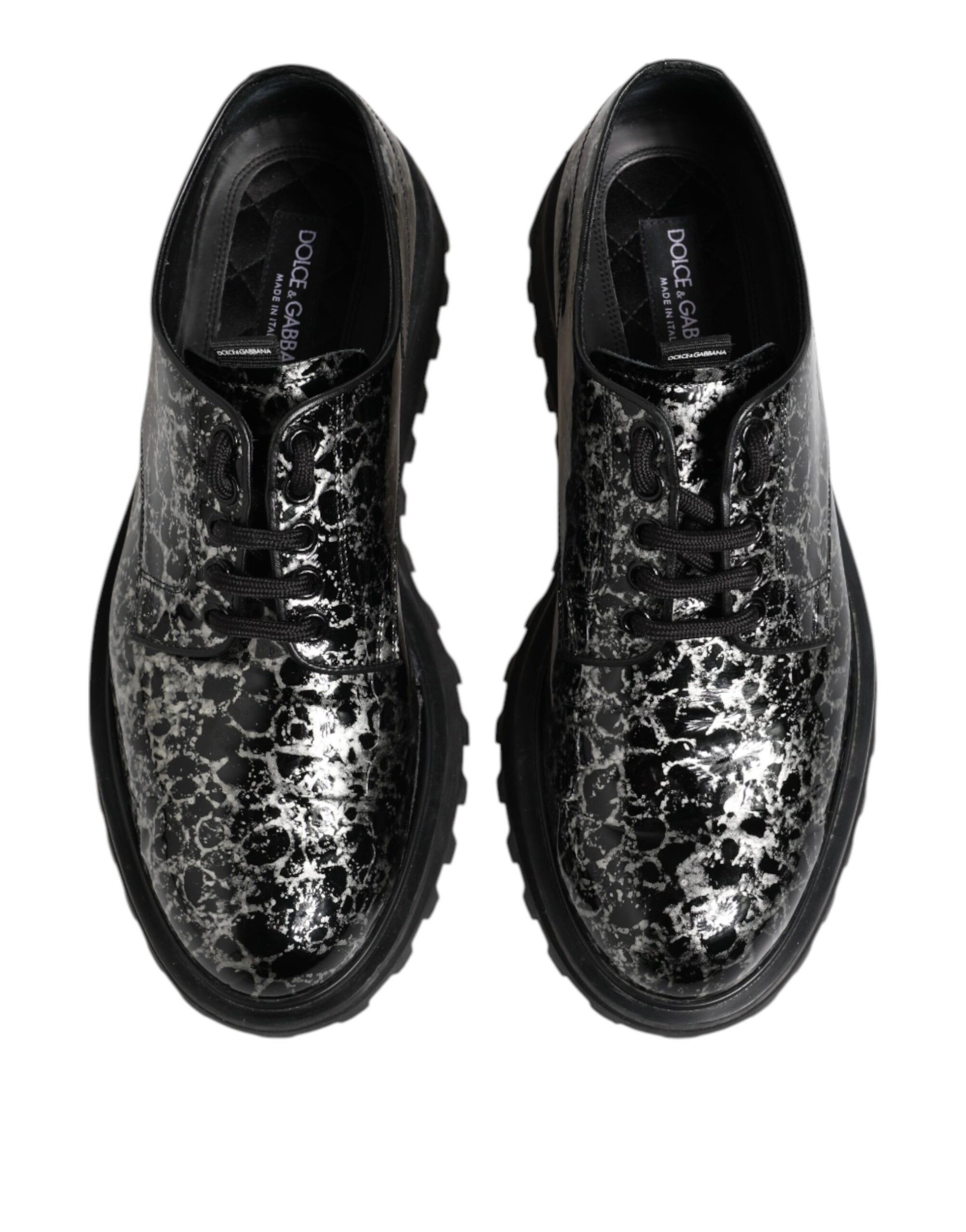 Dolce & Gabbana Black White Calfskin Chunky Derby Shoes