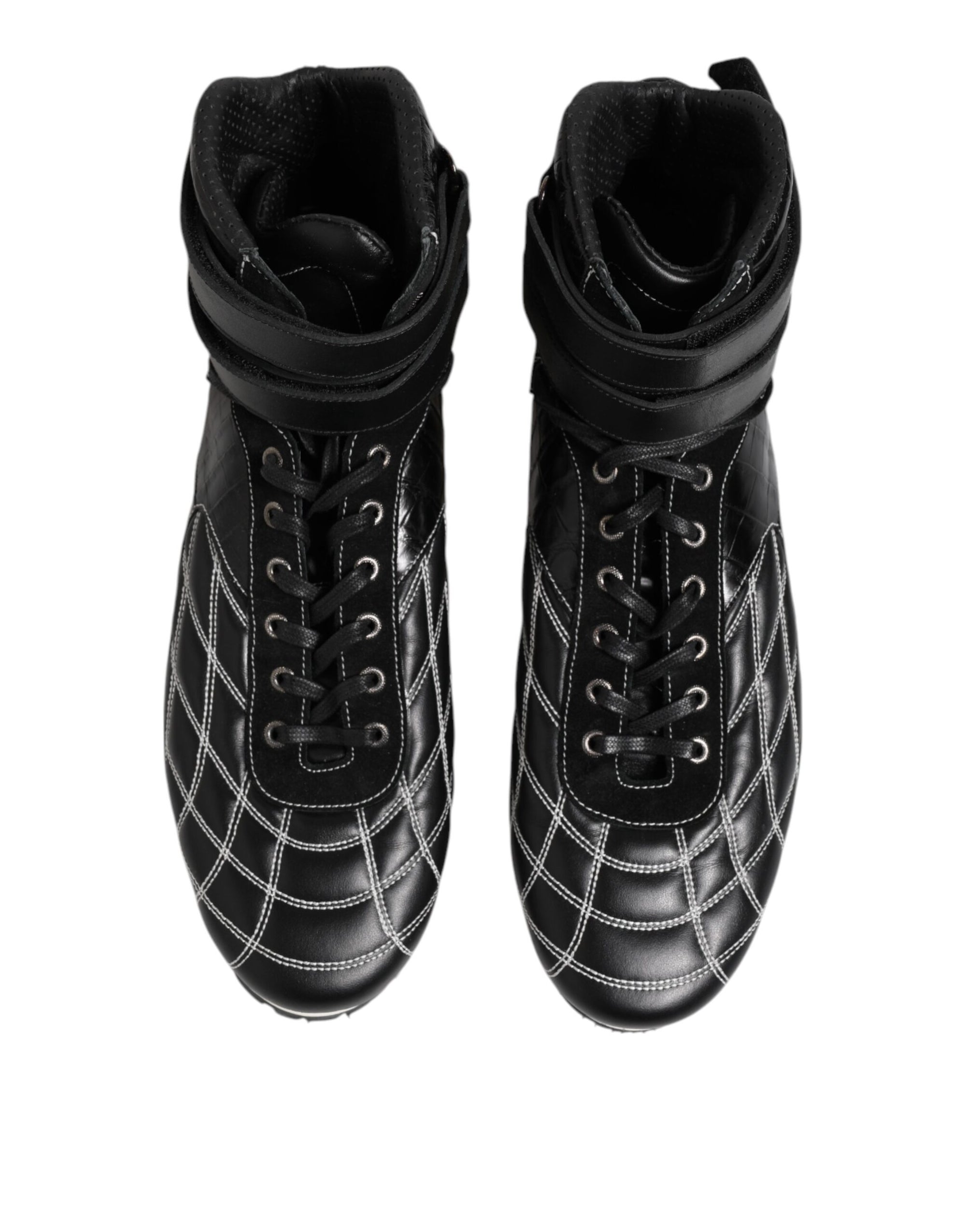 Dolce & Gabbana Black Quilted Leather Lace Up Sneakers Shoes