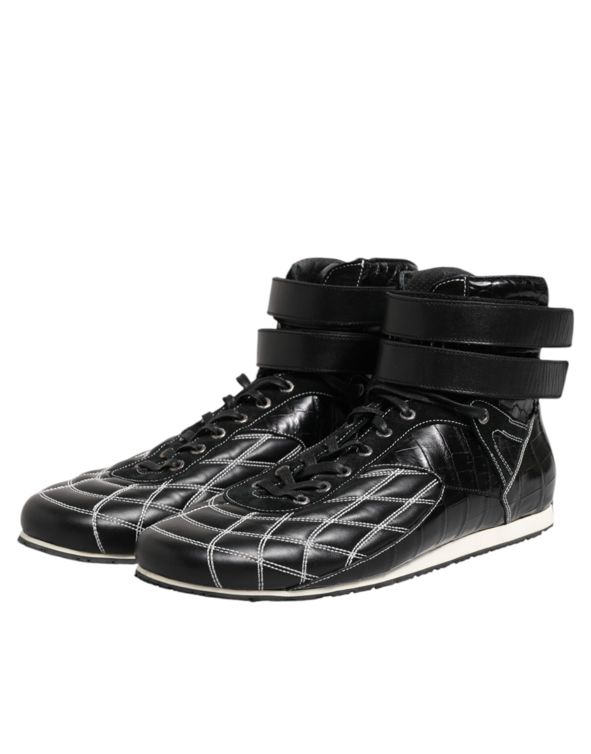 Dolce & Gabbana Black Quilted Leather Lace Up Sneakers Shoes