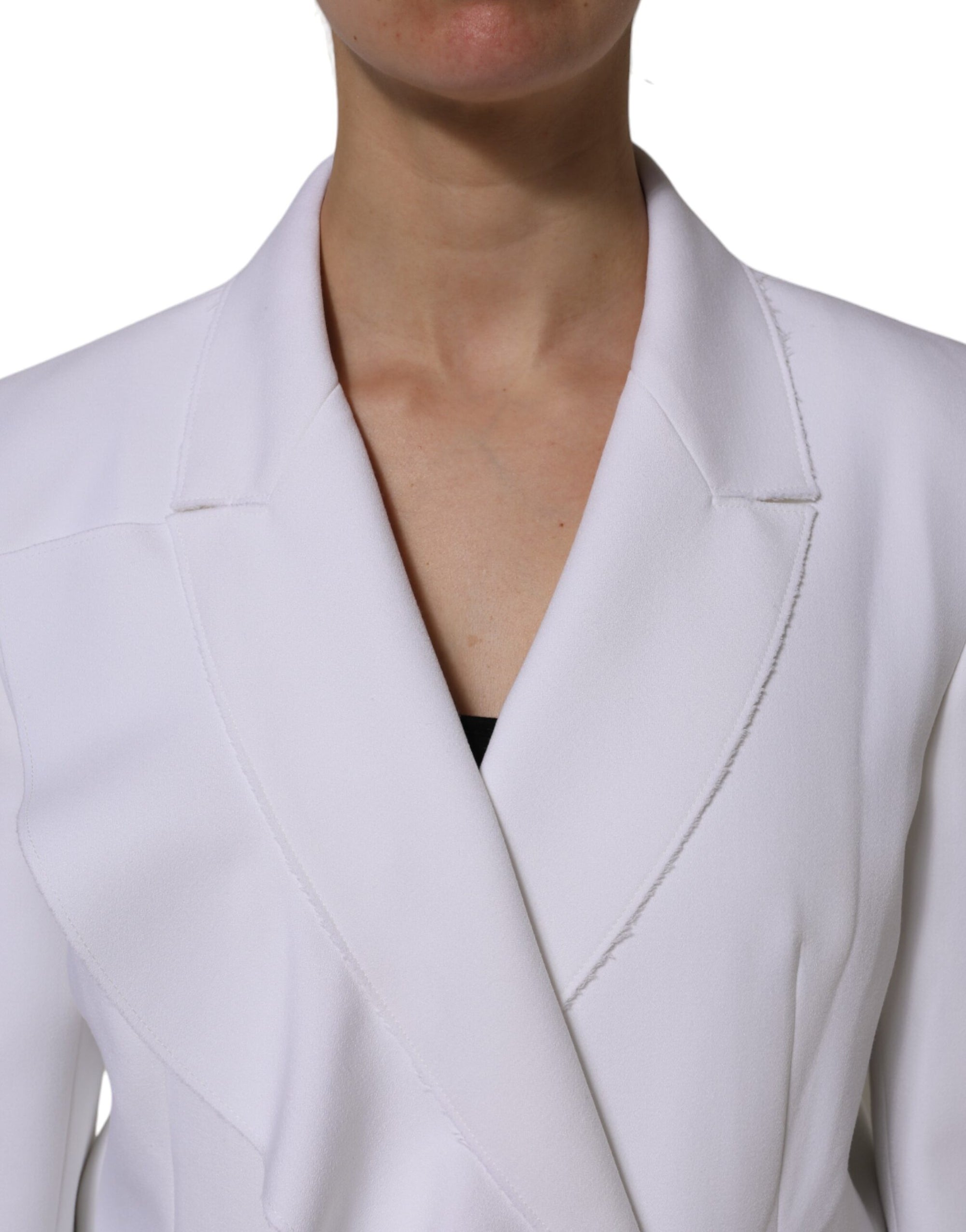MSGM White Polyester Long Sleeves Ruffled Wrap Jacket