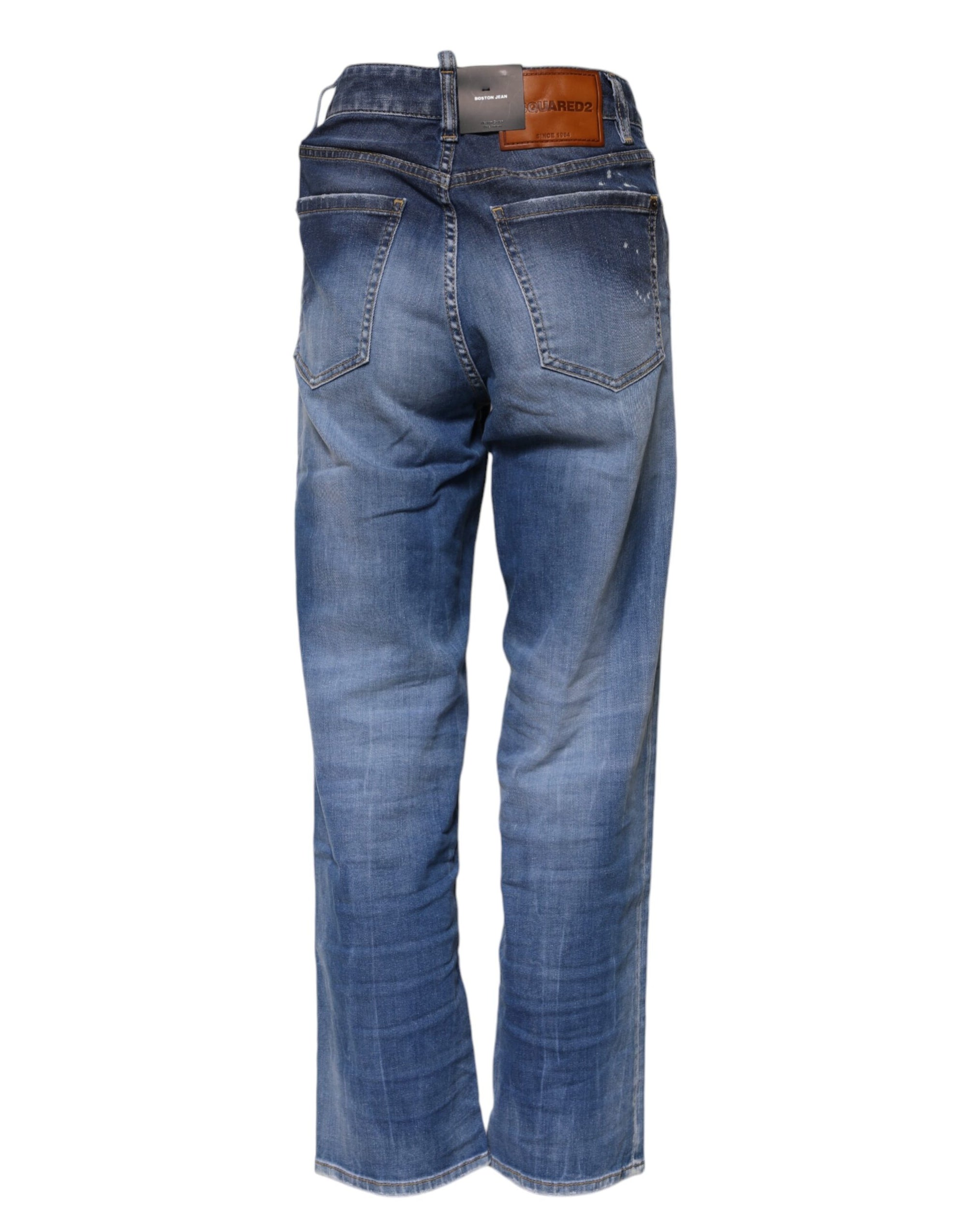 Dsquared² Blue Washed Cotton Mid Waist Straight Jeans