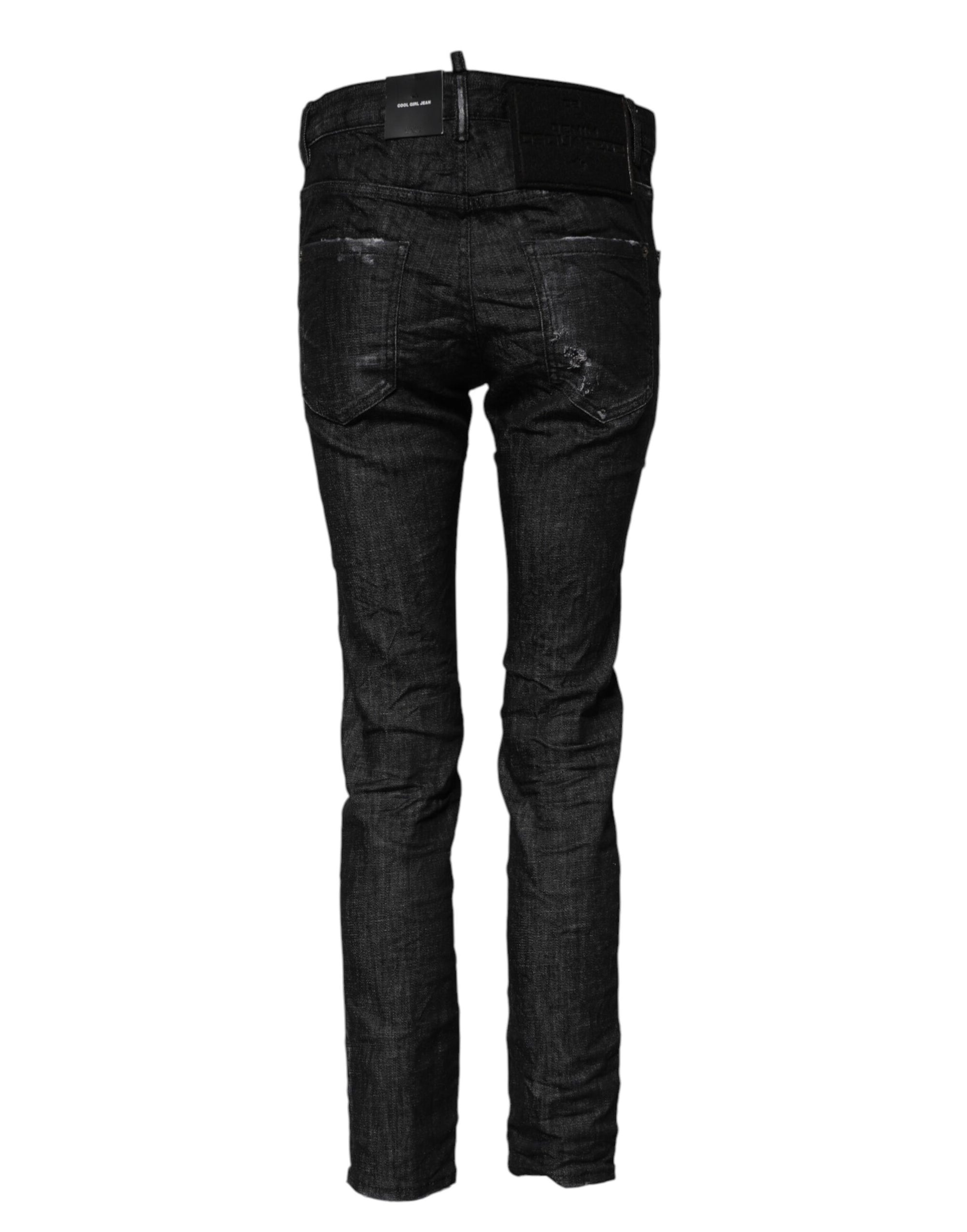 Dsquared² Black Washed Cotton Mid Waist Skinny Jeans