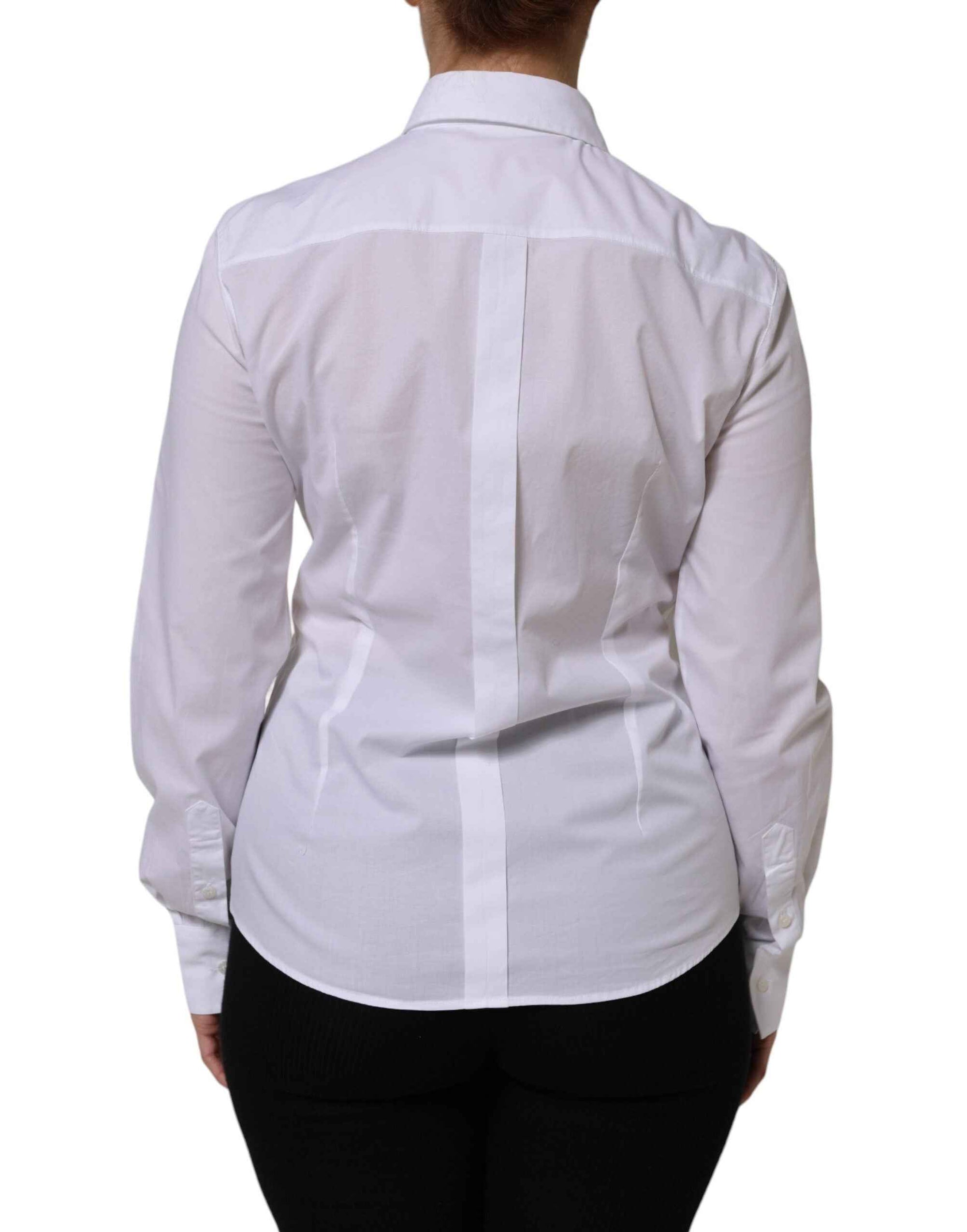 Dolce & Gabbana White Cotton Long Sleeves Collared Top Shirt
