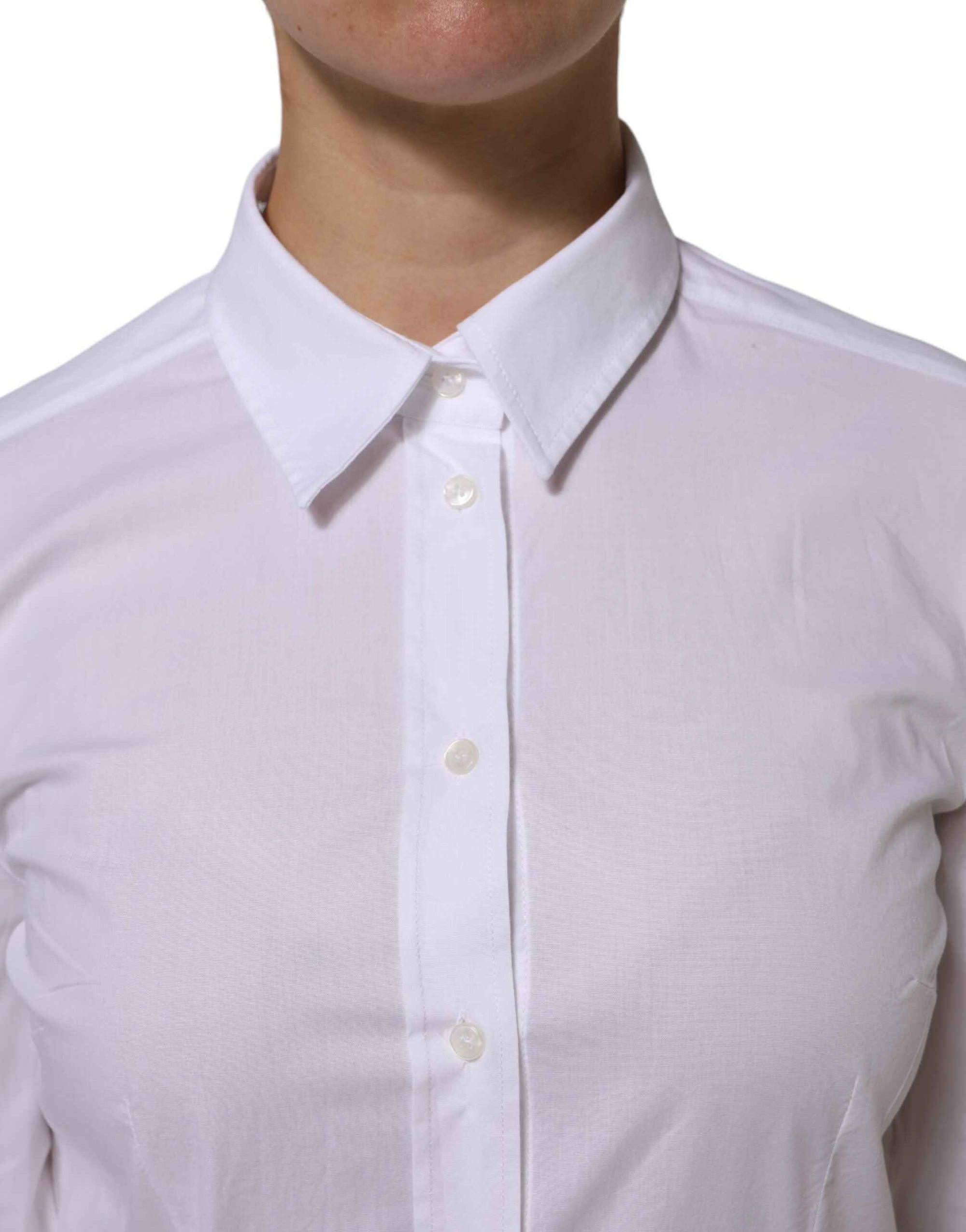 Dolce & Gabbana White Cotton Long Sleeves Collared Top Shirt